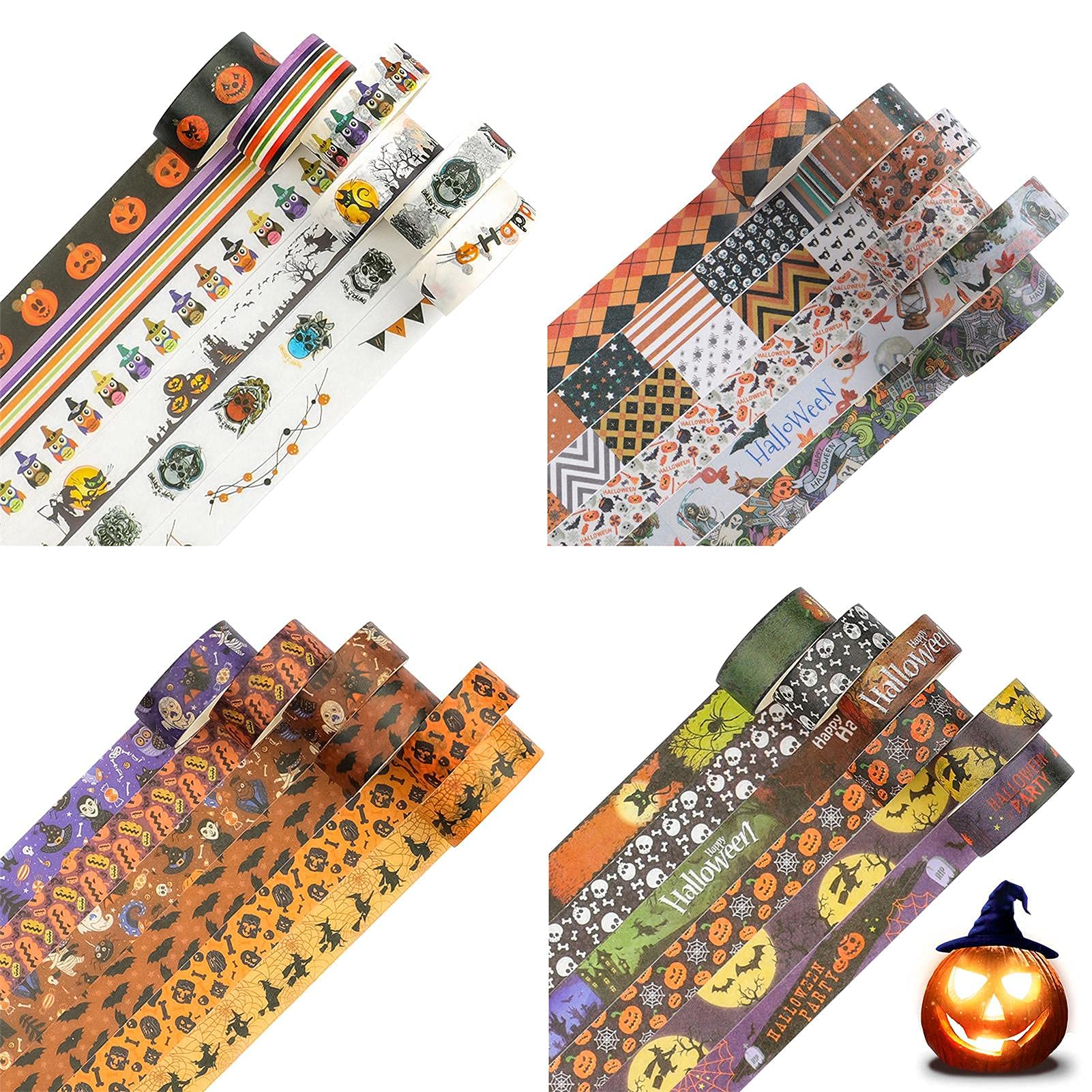 HASTHIP 24 Roll Washi Tape Set Halloween Element Aesthetic Decorative Tape Washi Tape Set Seasonal Art Perfect for Scrapbook Supplies Bullet Journal