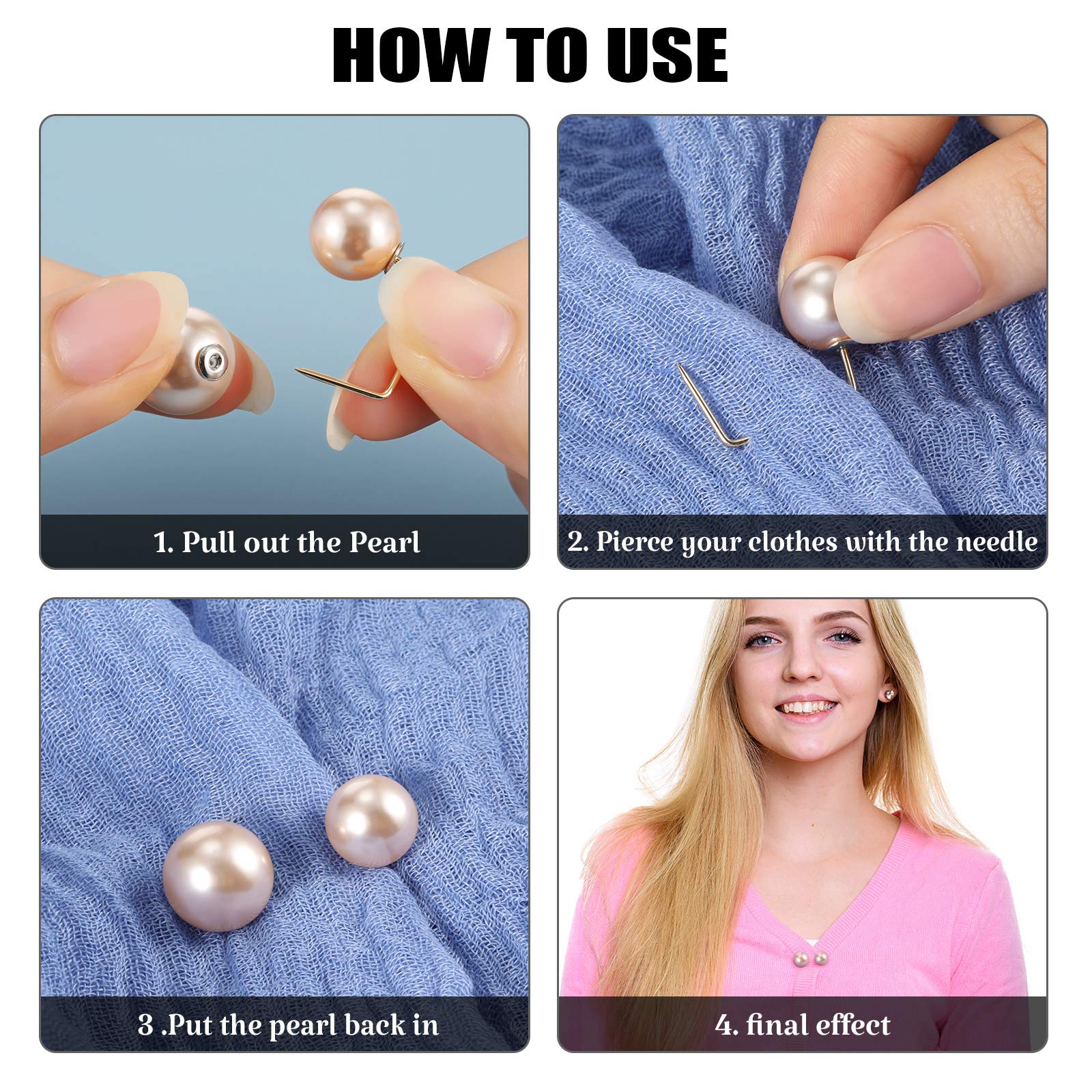 Venzina Pearl Brooch Safety Pins for Neckline and Shawl Use featuring Detachable End | 6pcs Artificial Pearl Jewelry Accessory for Women