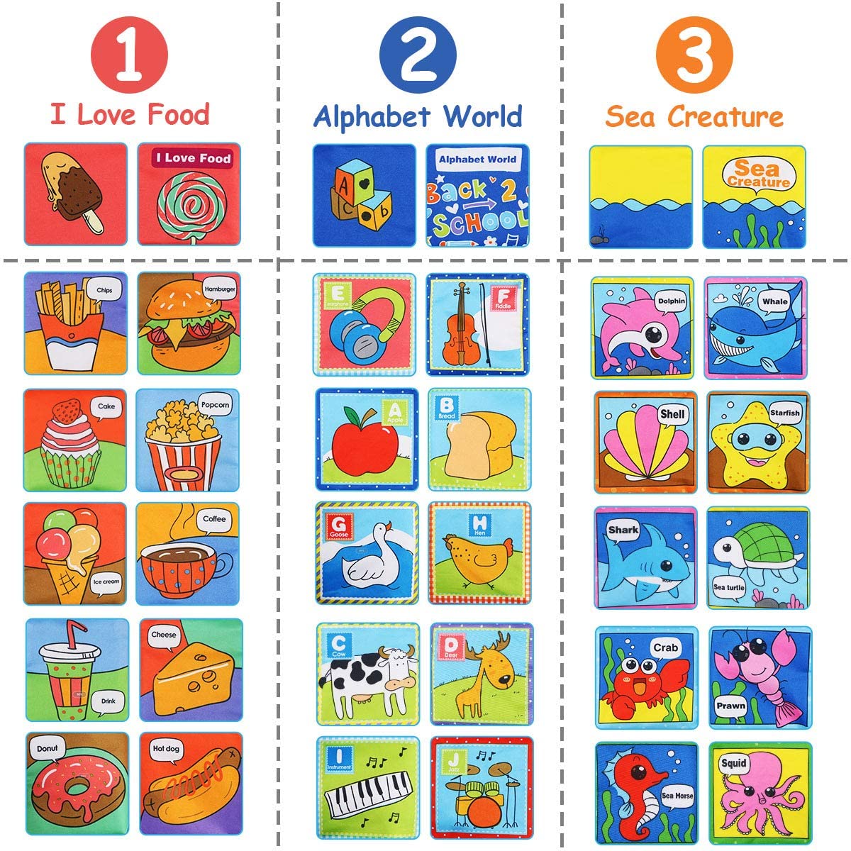 SNOWIE SOFT Cloth Books for Babies with Crinkle Sound Paper and 6 Learning Themes | Gift Box Set