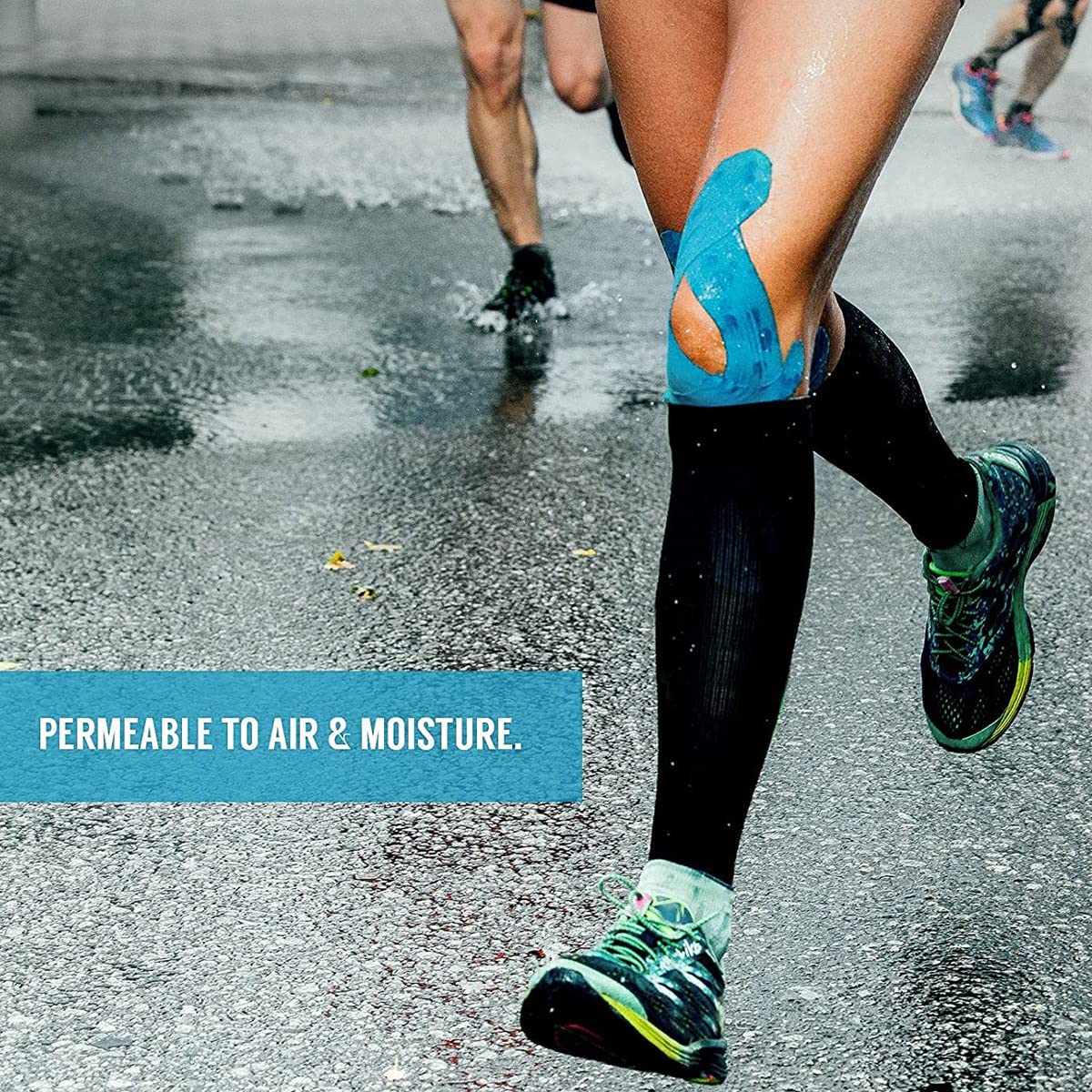 HANNEA Kinesiology Tape for Pain Relief and Sports Support featuring Waterproof Breathable Cotton 5cm x 5m Blue