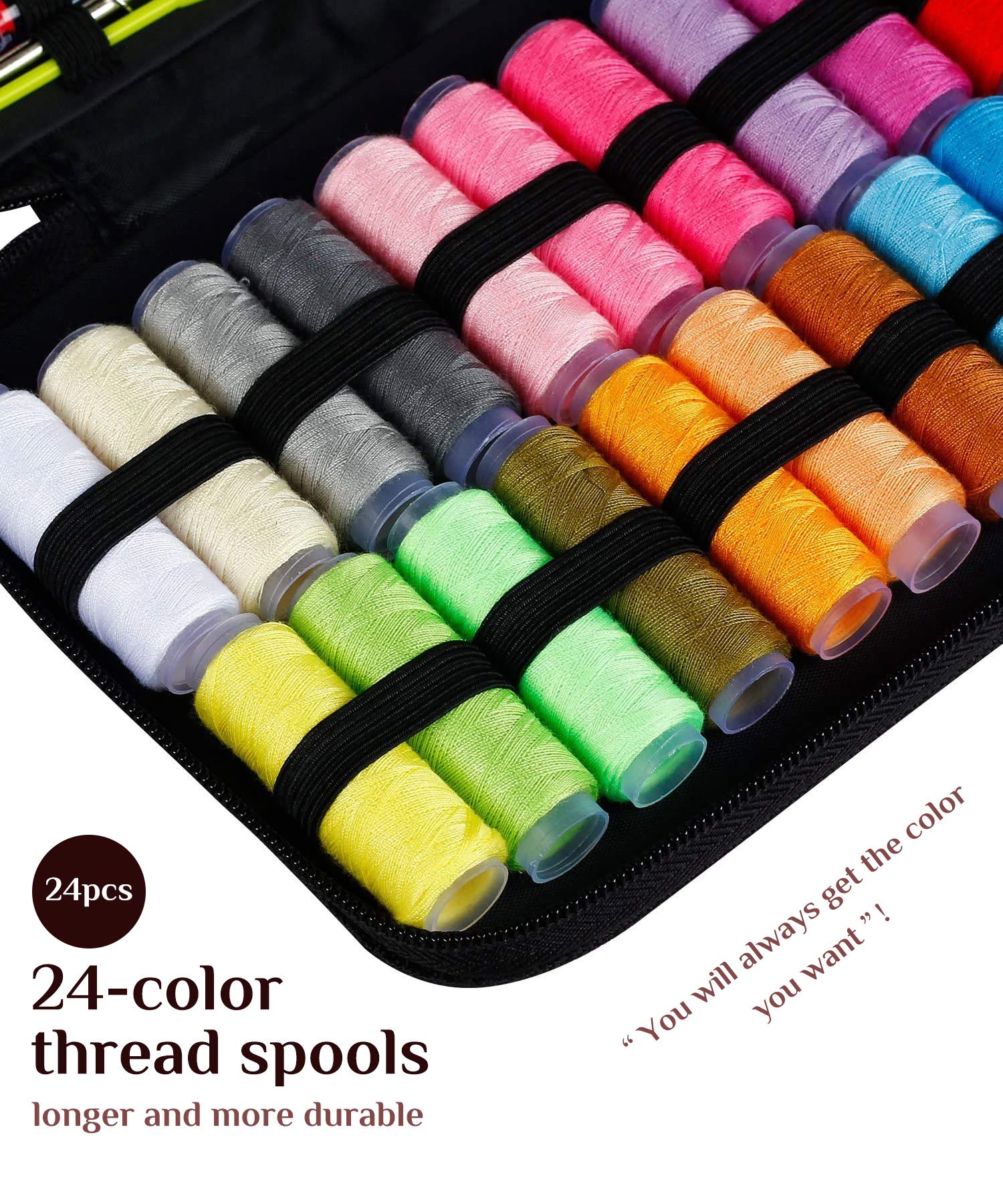 ELEPHANTBOAT Sewing Kit for Travel and Home with 98 pcs Accessories and 24 Thread Spools | Portable Box for Beginners
