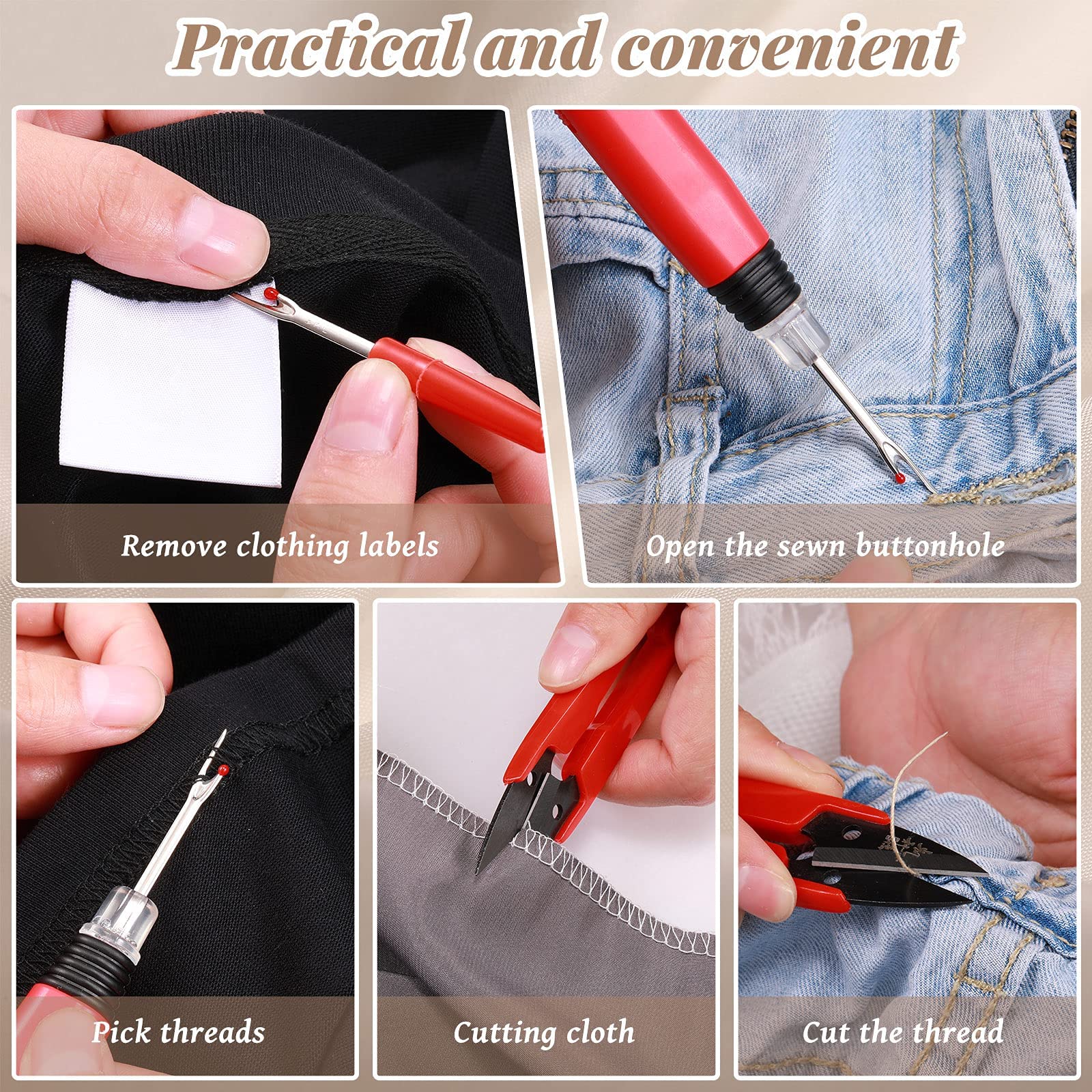 HASTHIP Embroidery Sewing Kit for Crafting with 2 LED Seam Rippers and Trimming Scissors | Stainless Steel Blades for Women