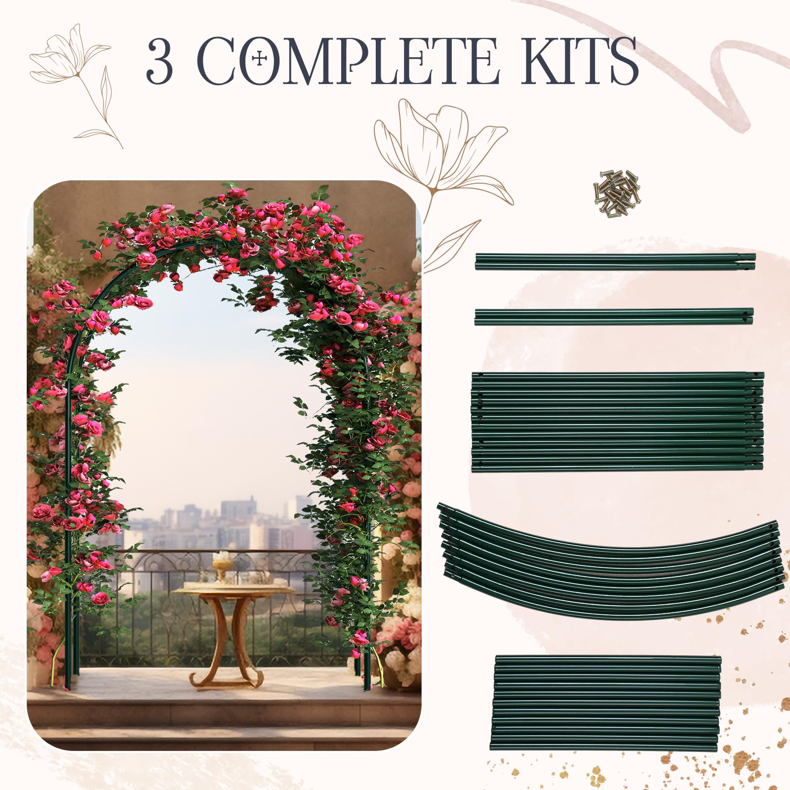 Supvox Garden Arch Plant Stand for Climbing Plants featuring 2.4 m Steel Frame | 3 PCS Set