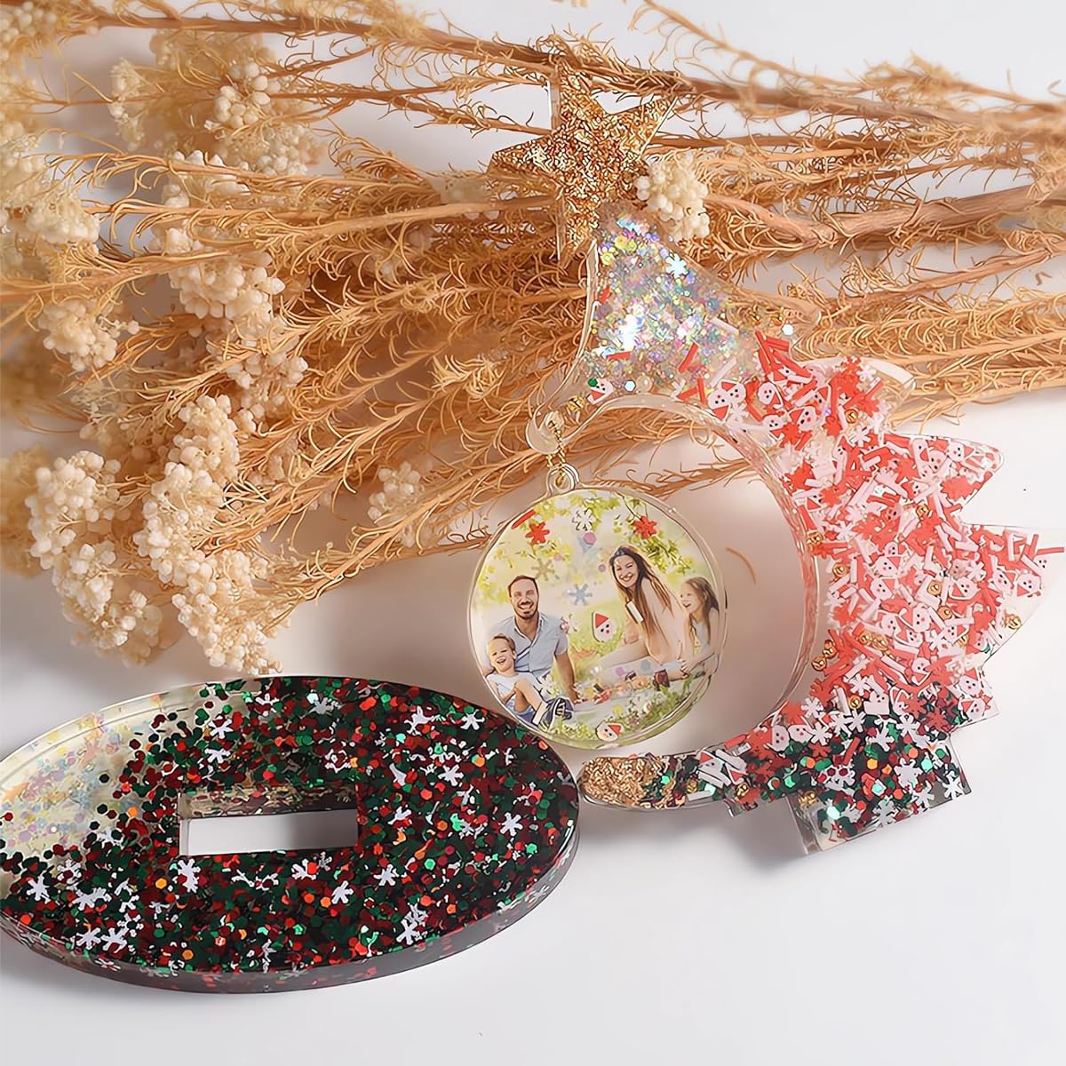 HASTHIP Christmas Tree Resin Mold for DIY Ornaments with Round Photo Frame | 8.3×6.8 in Silicone