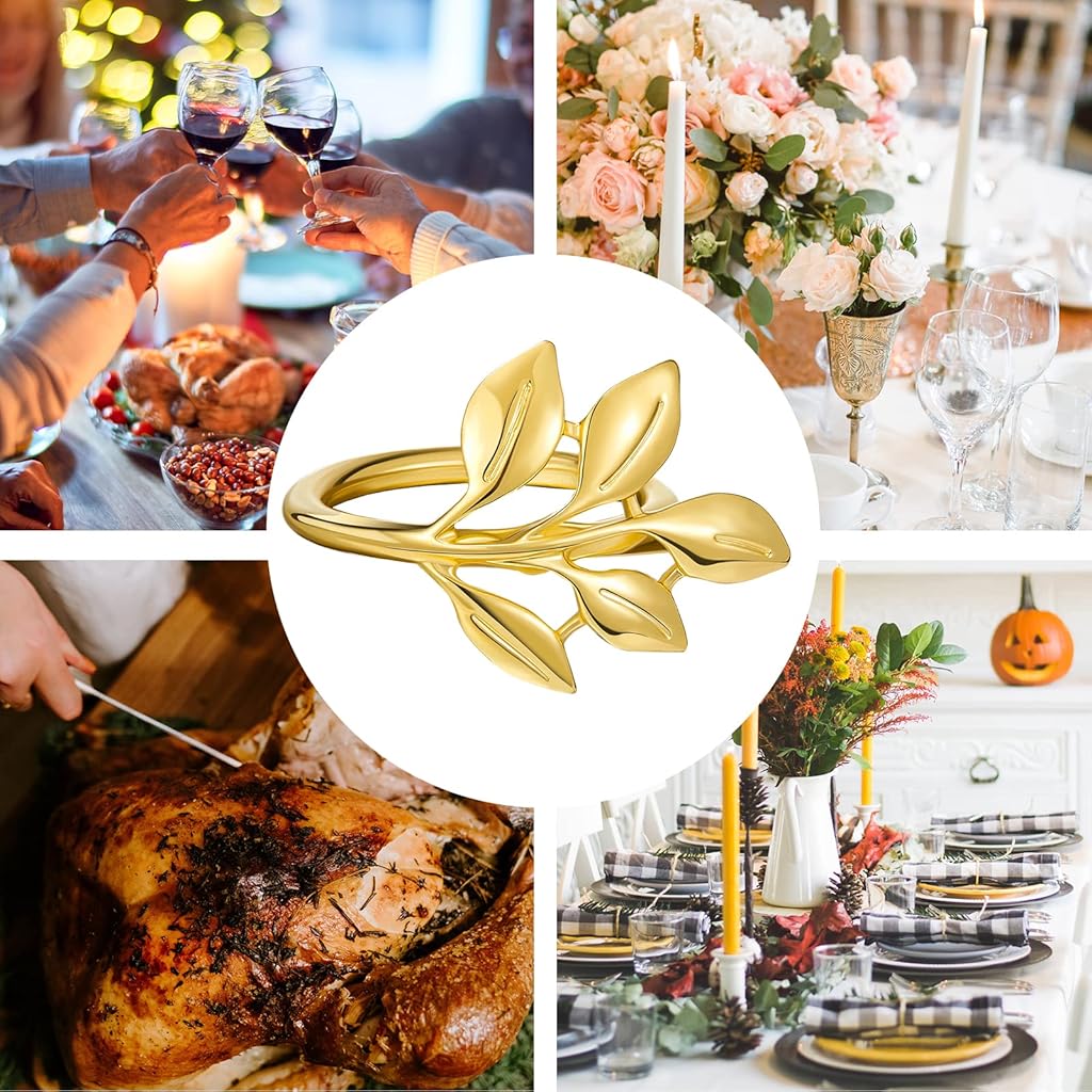 ZIBUYU® 24PCS Golden Leaf Napkin Ring Deluxe for Dining Table Wedding Feast Banquet Festival