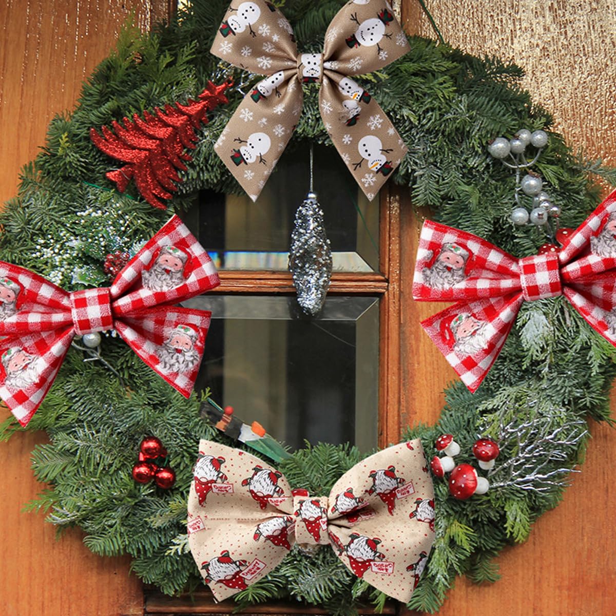 MAYCREATE Christmas Ribbon Set for Gift Wrapping and DIY Crafts featuring 3 Rolls 2.5 in x 5 yd Wired Fabric | Snowflake Santa Snowman Designs