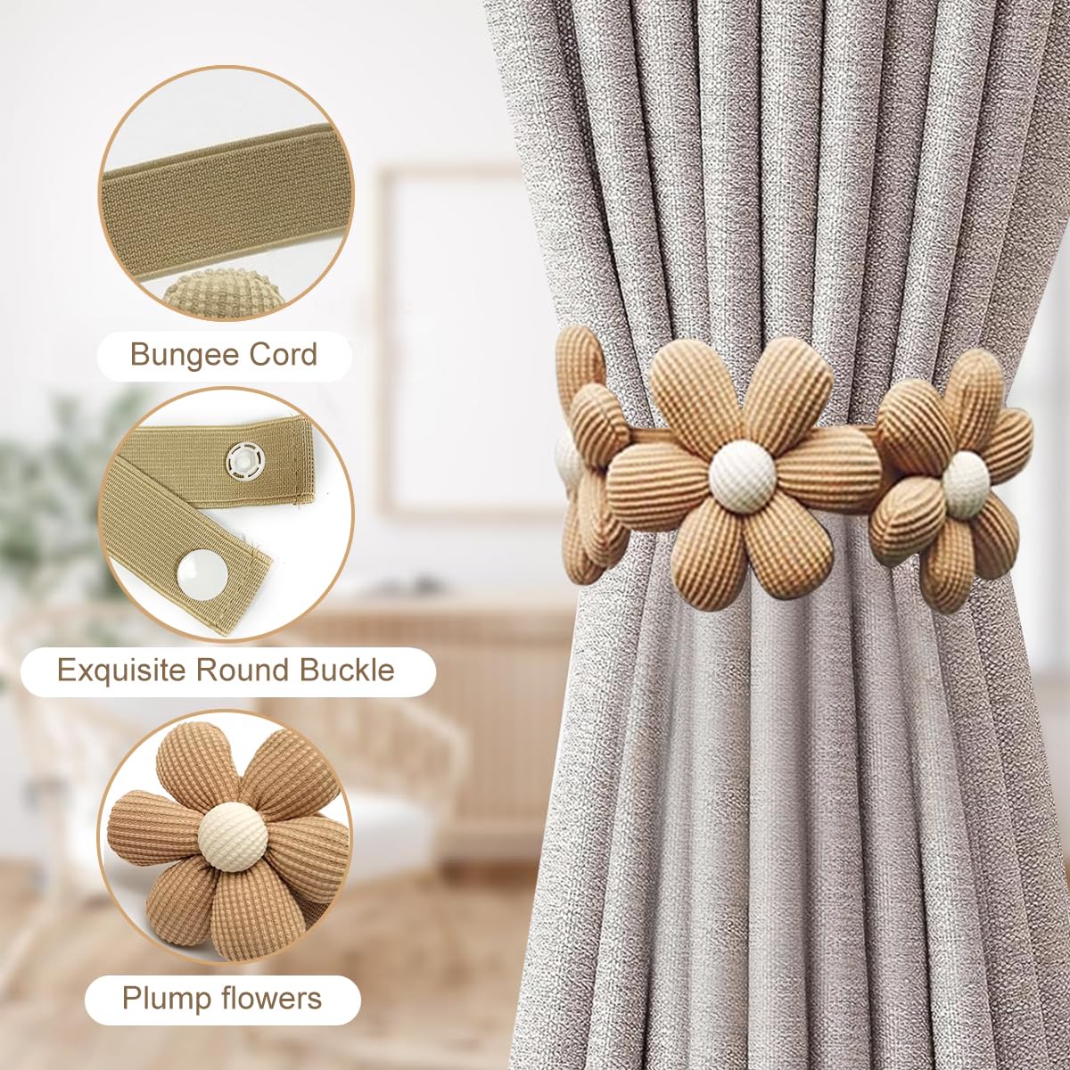 HASTHIP Curtain Tie Backs for Home Decor featuring Button Design and Cotton Fabric | 2 Pack