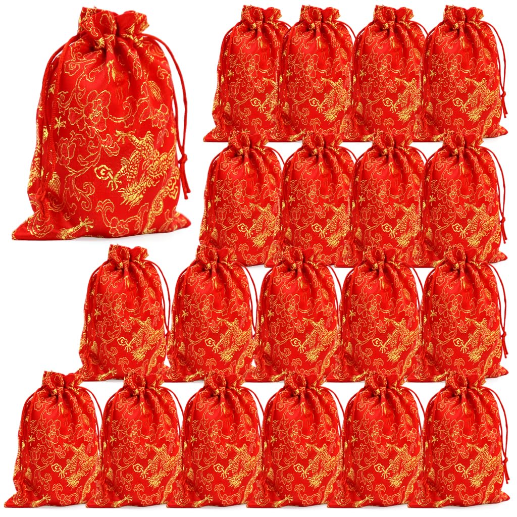 HASTHIP® 20pcs Drawstring Bag Pouches, Gift Bags Red Drawstring Bag, Small Party Favor Gift Bags Red Drawstring Burlap Bags for Christmas, Wedding Favors, DIY Craft Bags