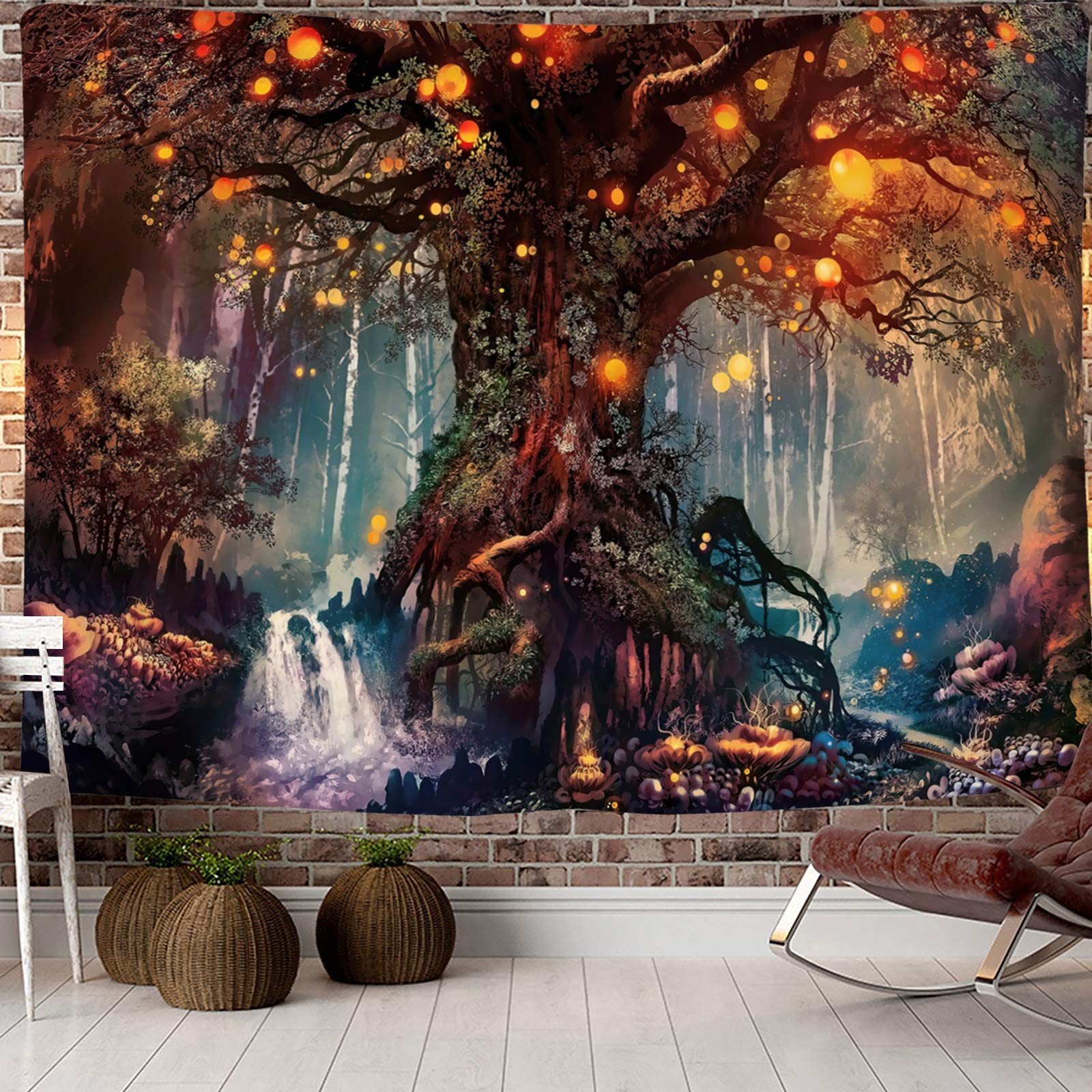 HASTHIP® Tree of Life Tapestry, Magical Forest Tapestry Polyester Tapestries Psychedelic Wall Tapestry TV Background Tapestry for Bedroom (50X60 Inches)( Brown)