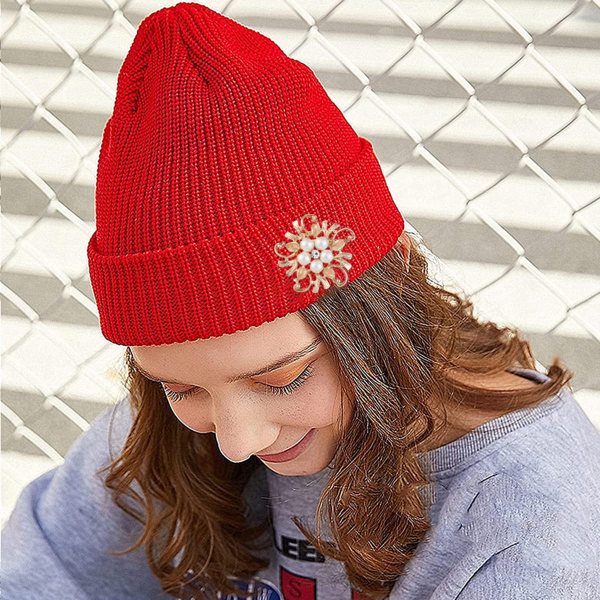 SANNIDHI Floral Pearl Brooch for Women featuring Rhinestone Flower Core 4.5cm | Golden Saree Pin Jewelry Gift