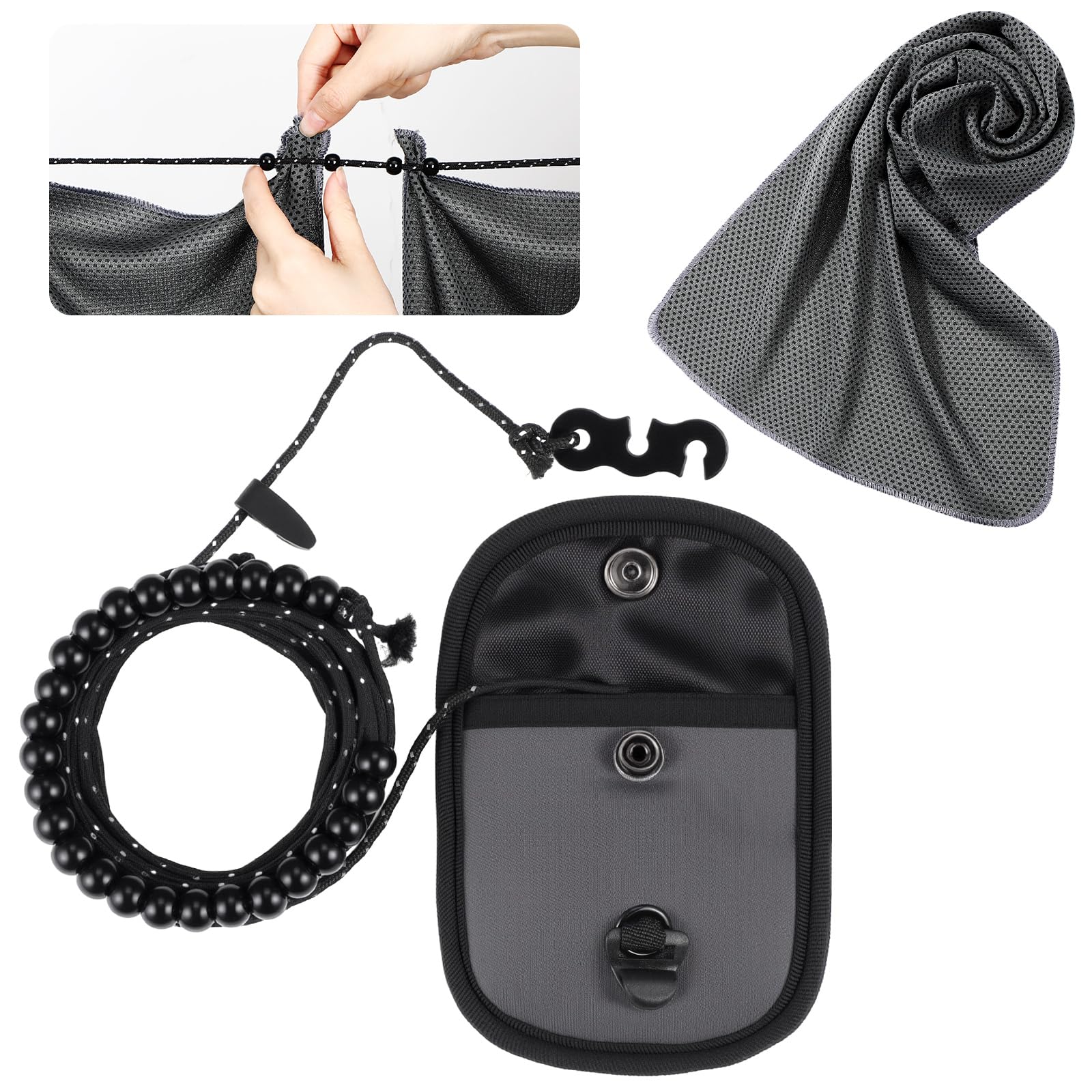 HASTHIP® Clothes Drying Rope - 3 M Camping Stretch Clothesline with 12 Clips Windproof Travel Clothesline Elastic Laundry Clothes Line for Hotel Trip Cruise-Black
