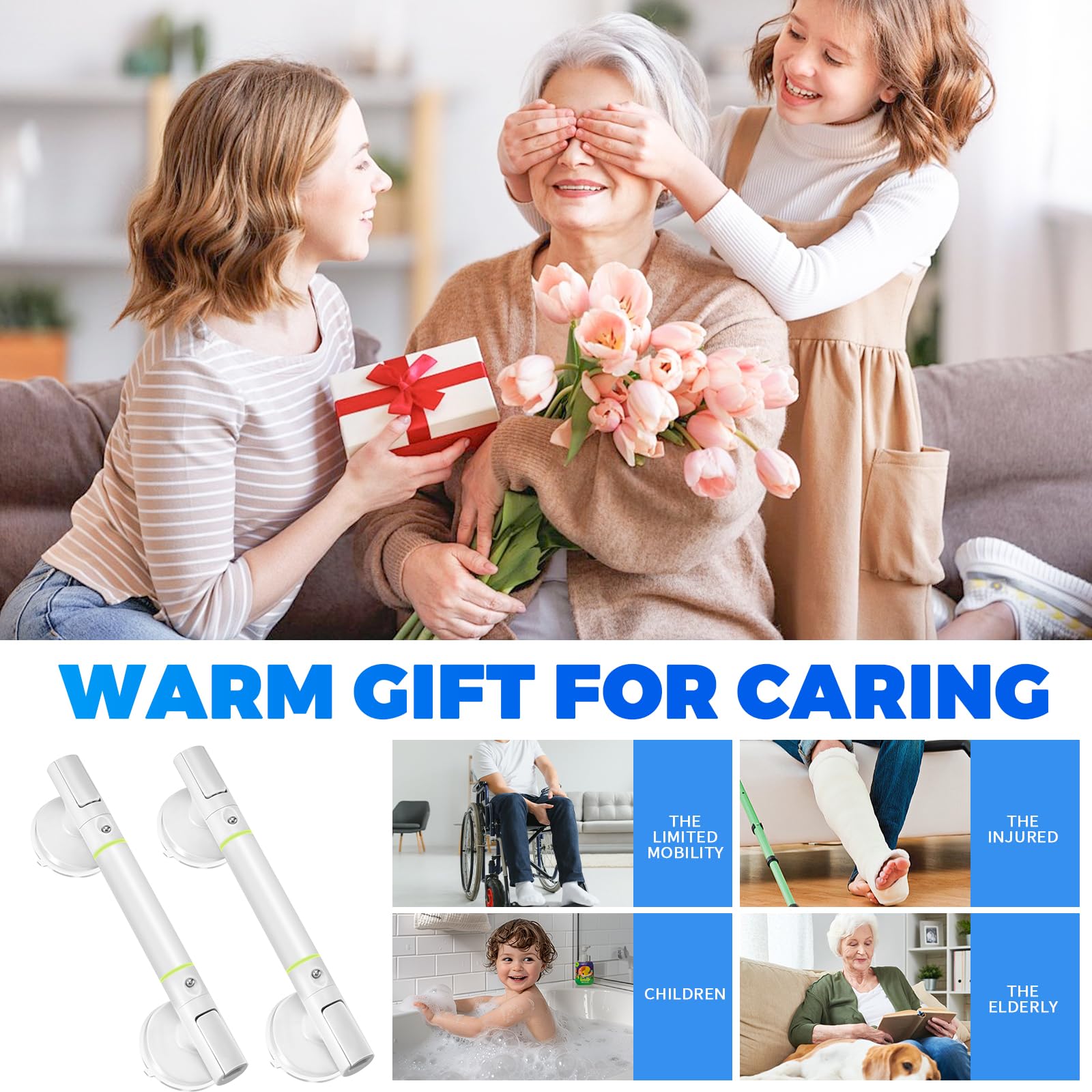 HANNEA Grab Bar for Bathroom with Glow in the Dark Lines and 110 KG Pull Force | Anti Slip Handle for Seniors