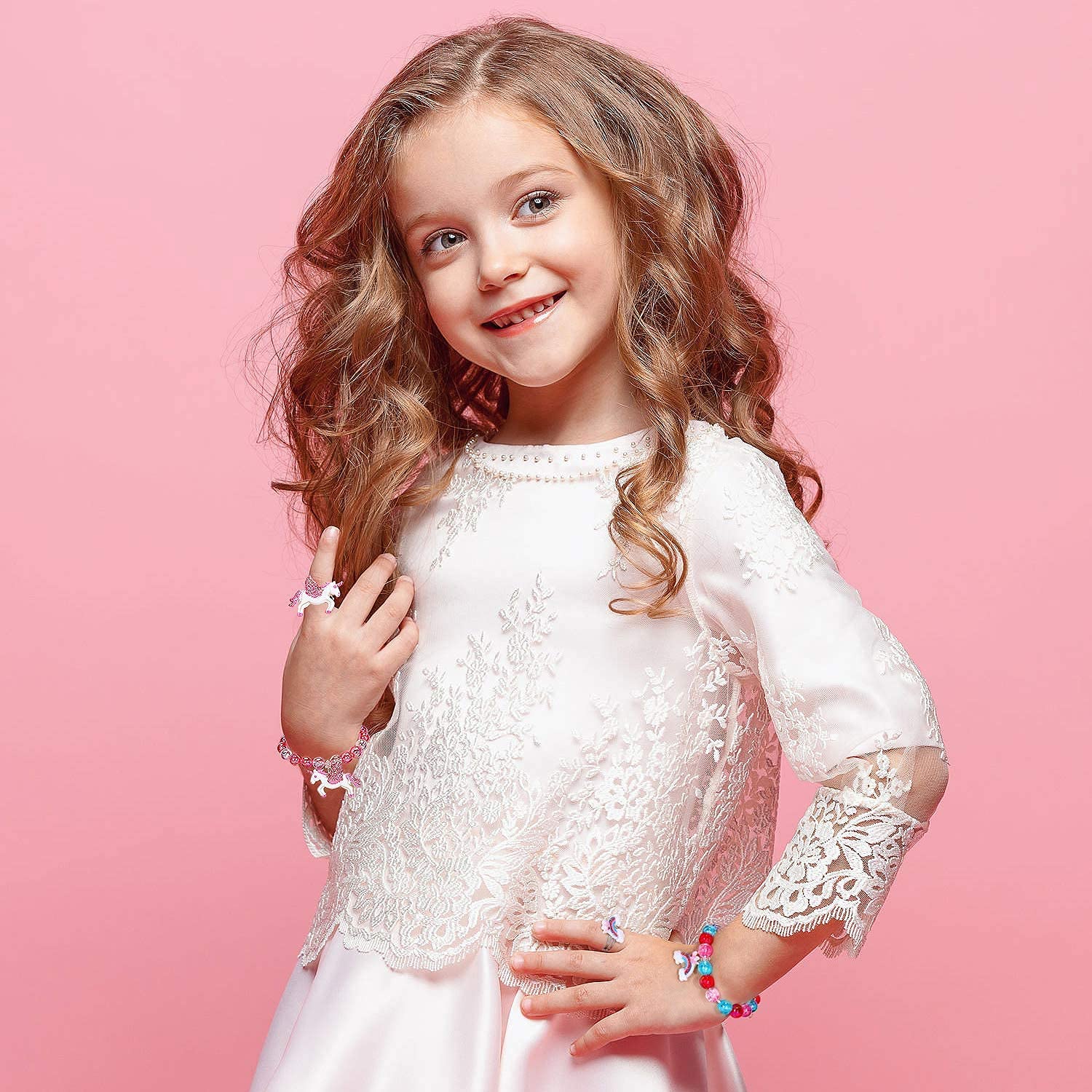 Venzina Unicorn Bracelet Set for Girls with 18 Pcs Beads Rings and Hair Ties | Adjustable Colorful Jewellery