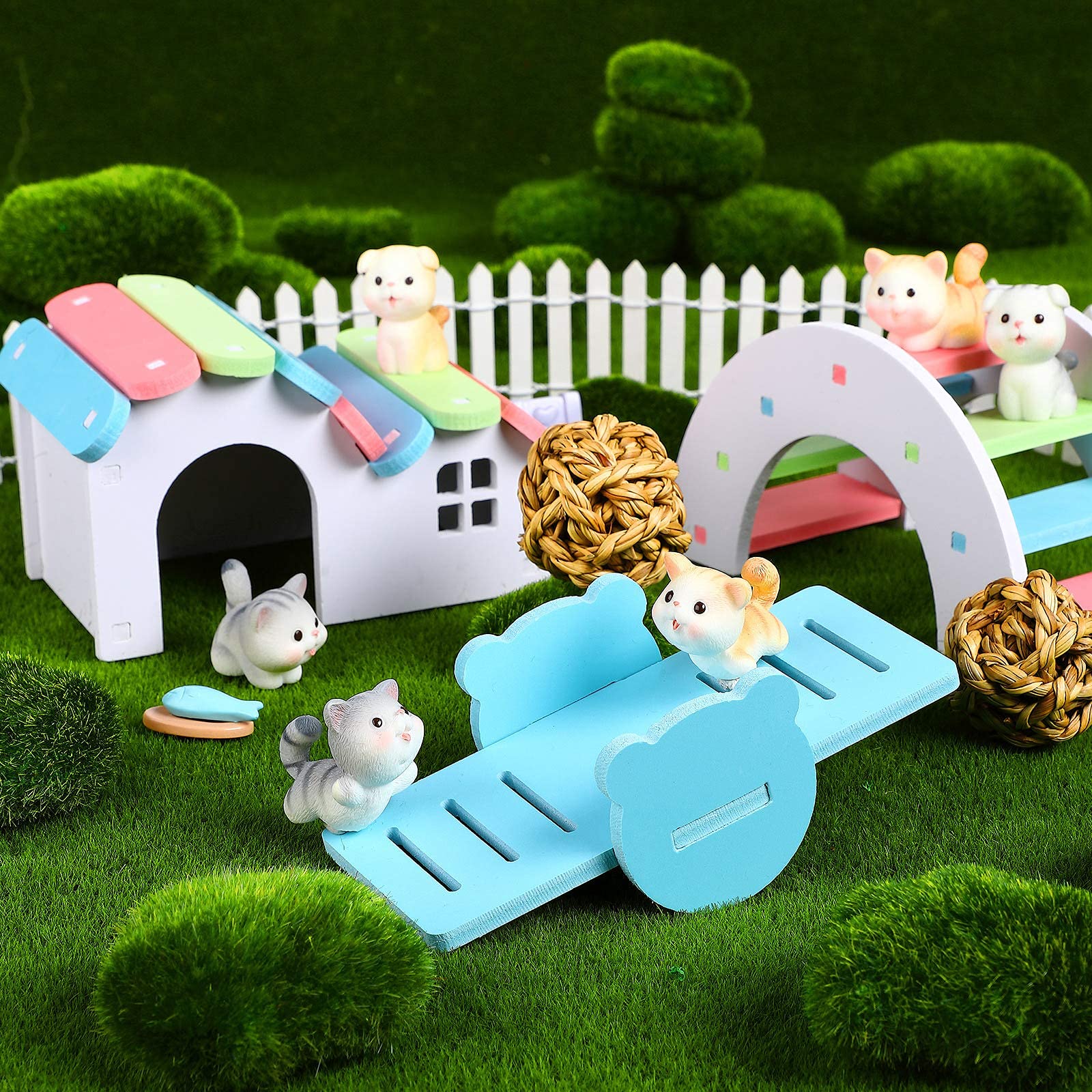 Qpets Hamster Toy Set for Small Pets with Detachable Wooden House and Bridge 16x7x7 cm | DIY Exercise Play Toys