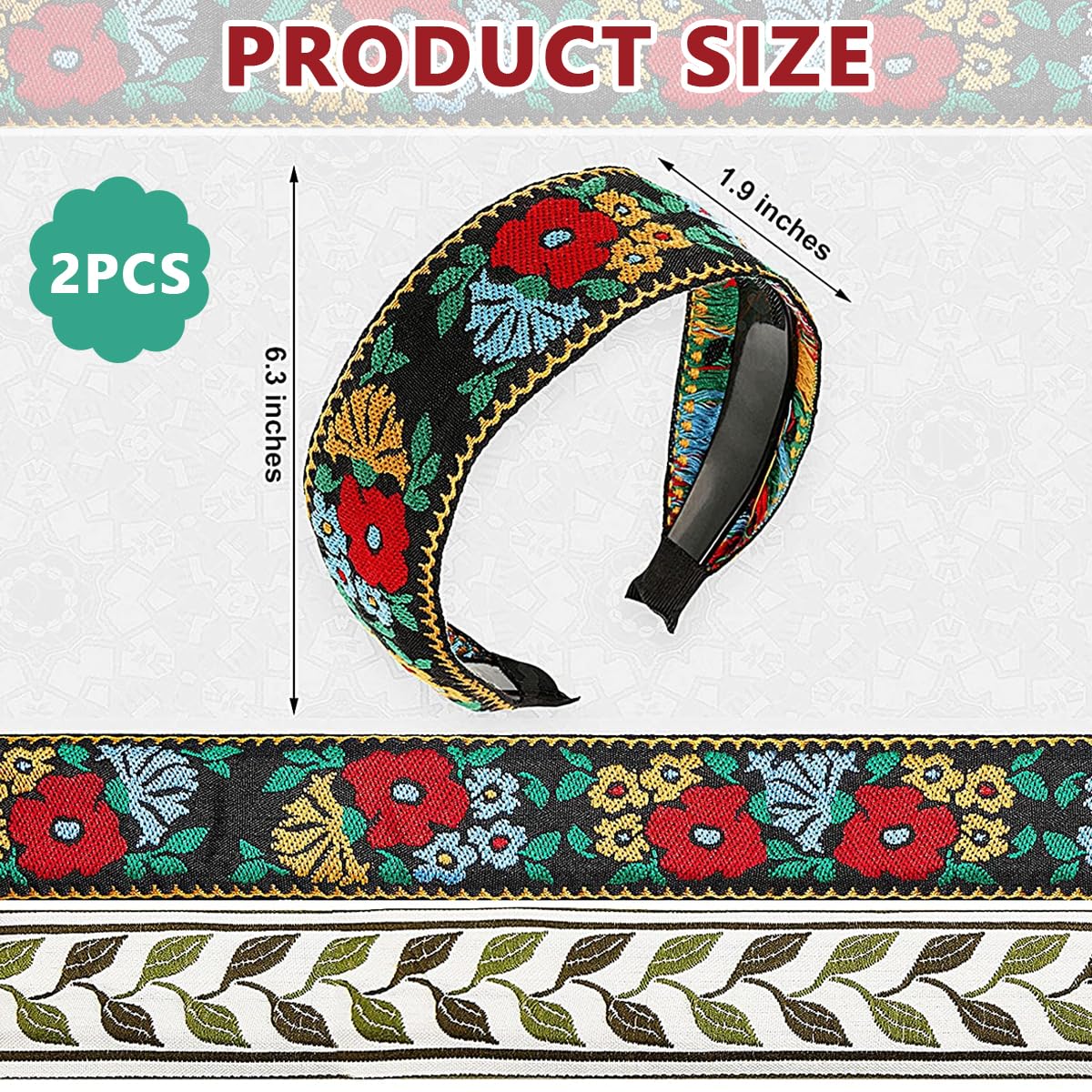 SANNIDHI Hairband for Women featuring Handmade Embroidery and 6.3 in Height | 2 Pcs Set