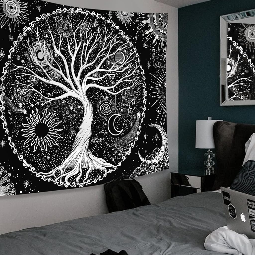 HASTHIP® Tree of Life Tapestry Black and White Tapestry Galaxy Space Tapestry Black Aesthetic Tapestry Wall Hanging for Bedroom (50×60 Inches)