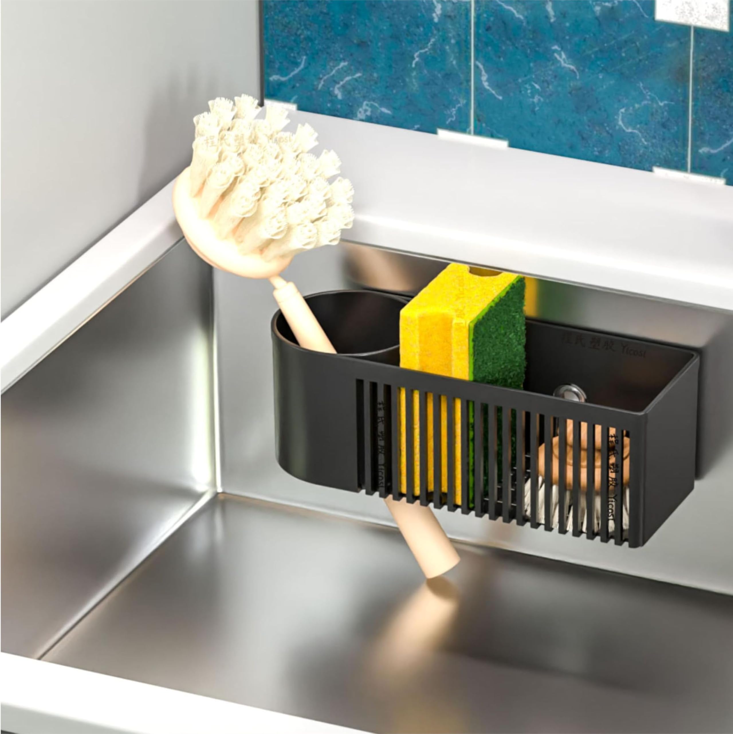 HASTHIP® Kitchen Drain Basket Drain Rack Sink Organizer,Dish Sponge Organizer Holder,Multi Compartment Storage Rack Kitchen 7.9''x2.9''x2.8''