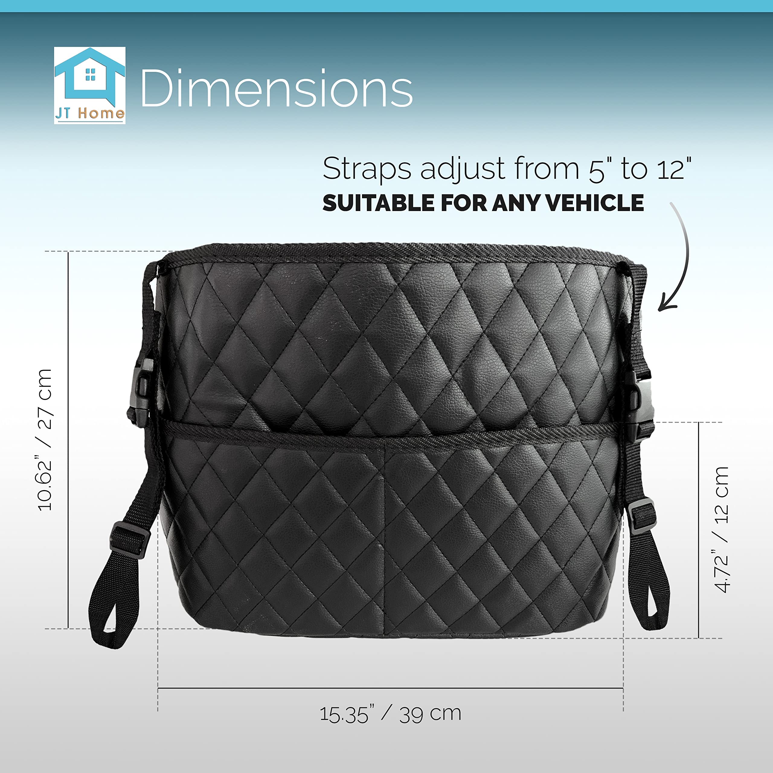 ELEPHANTBOAT Car Storage Bag for Front Seat Organization with 15×10.6×4.7 in Capacity & Quick Release Buckle | PU Leather Easy‑Clean Design