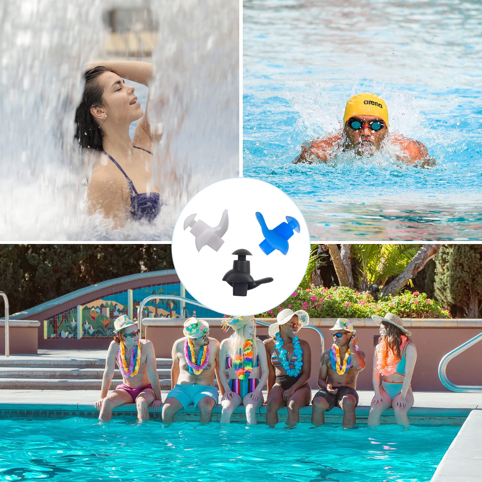 ZIBUYU Ear Plugs for Swimming with 3D Ergonomic Waterproof Design and 4 Pairs 25×27mm Silicone