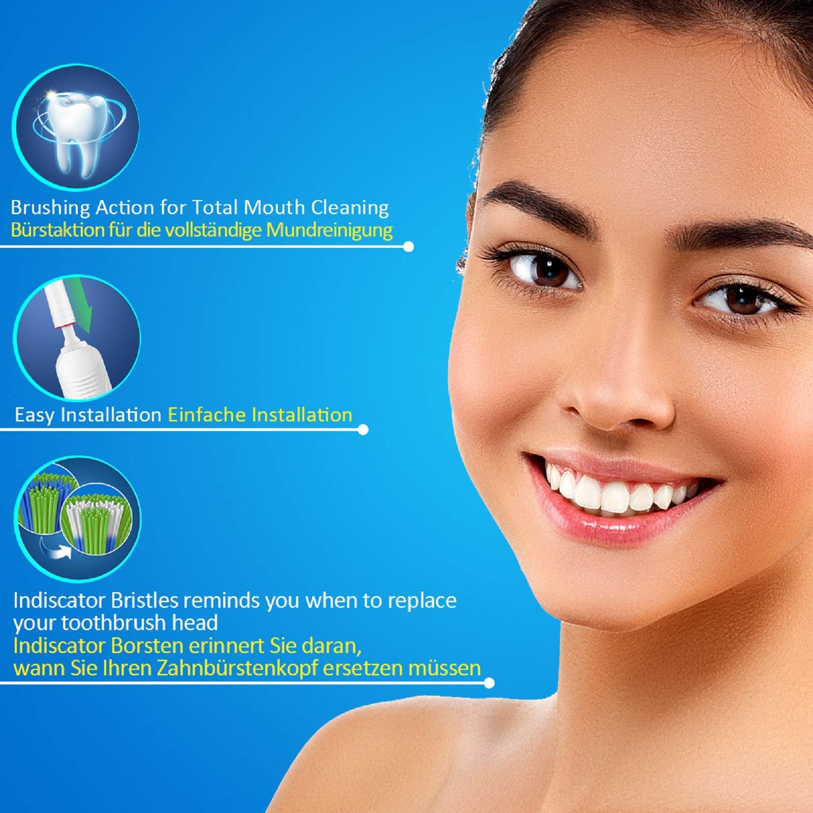 MAYCREATE Electric Toothbrush Heads for Oral B with 4 EB18‑P Whitening Brushes featuring DuPont Bristles | Blue Reminder Rings