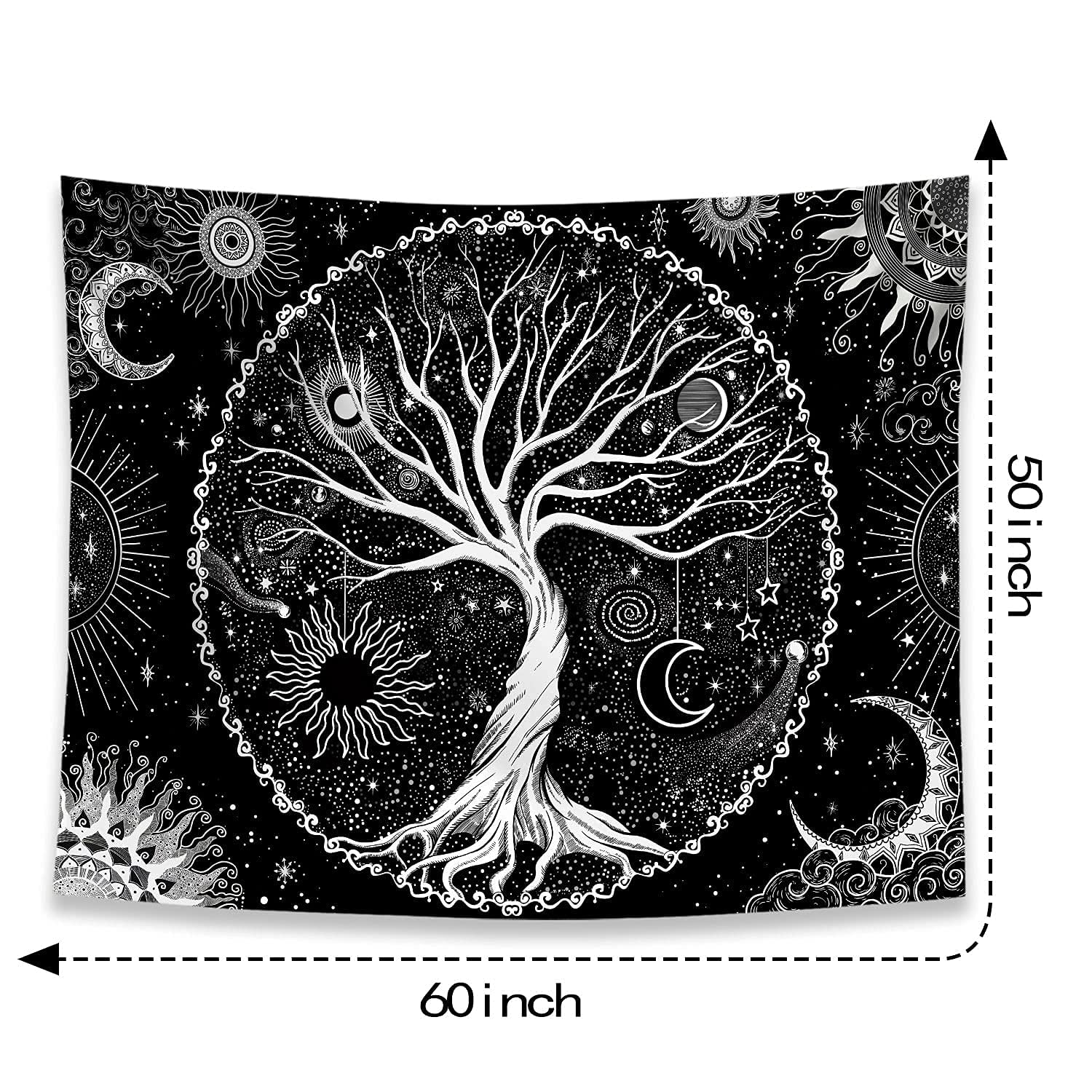 HASTHIP Tree of Life Tapestry for Bedroom featuring HD Galaxy Print and 51.2×59.1 in Size | Black and White Polyester Wall Hanging