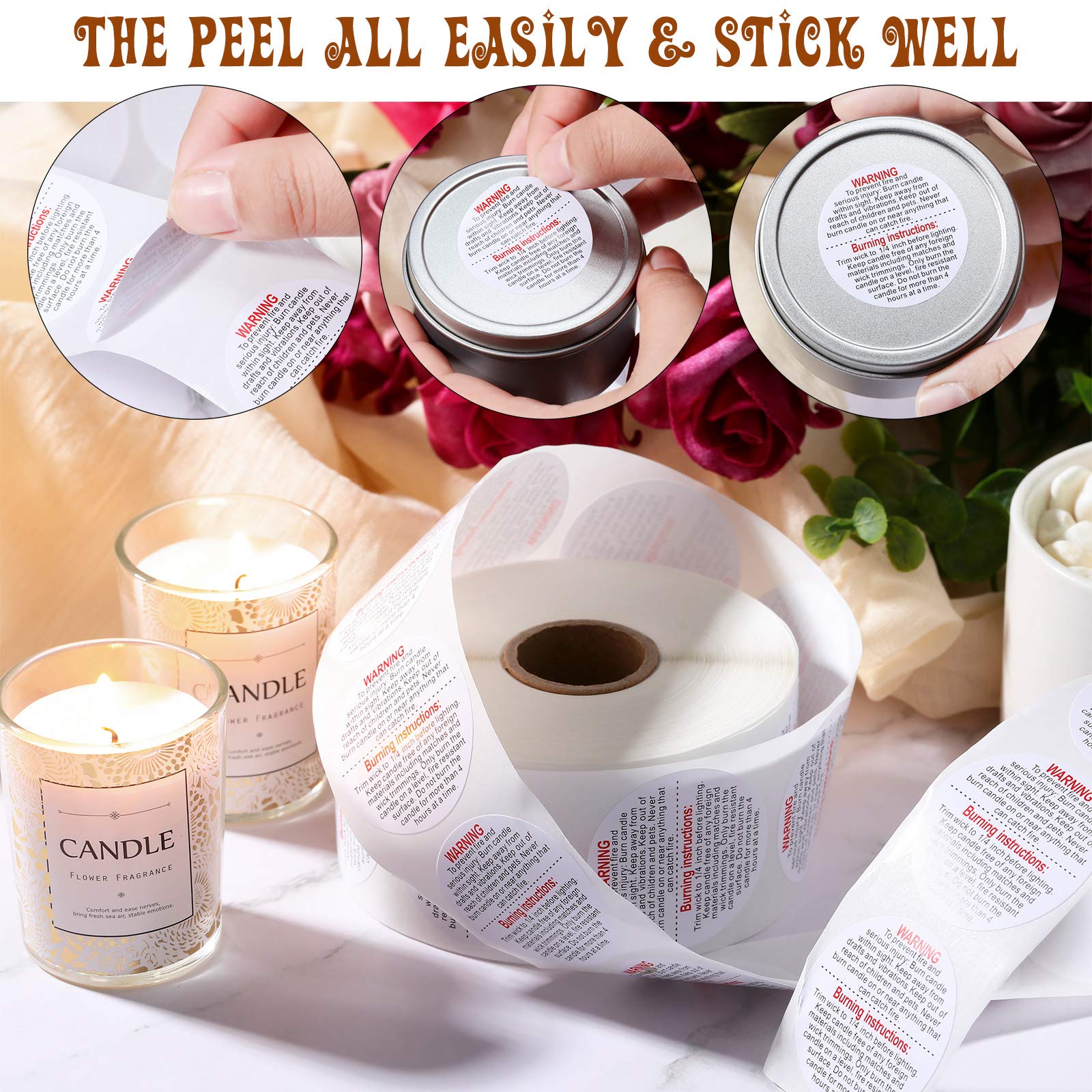 HASTHIP Warning Label Sticker for Candle Jar with 500 Sheets and 1500pcs Self Adhesive | DIY Candle Making Safety Labels