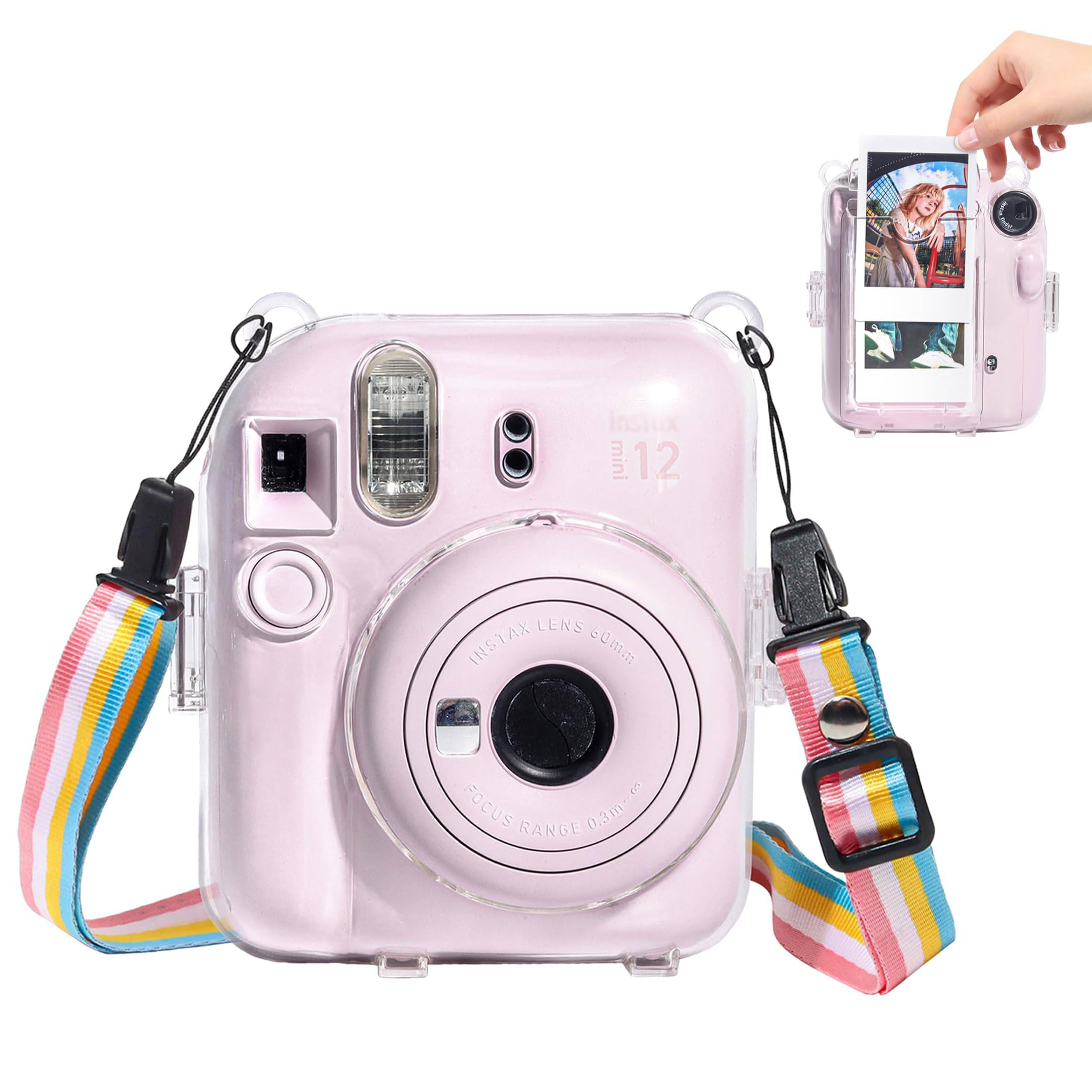 ZORBES Protective Camera Case for Fujifilm Instax Mini 12 Instant Film Camera Clear Case with Photo Slot Design, Travel Camera Case for Fujifilm Instax Mini 12 with Adjustable Shoulder Strap
