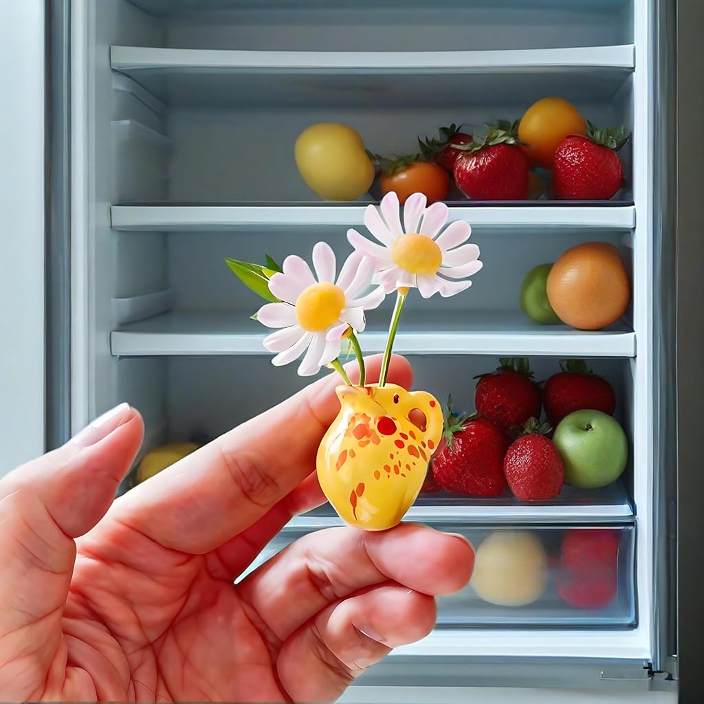 HASTHIP® Mini Magnetic Vases for Refrigerator, Decorative Resin Retro Empty Vase, Micro Magnetic Ornament for Home, Office, or Kitchen Decor, Pack of 8