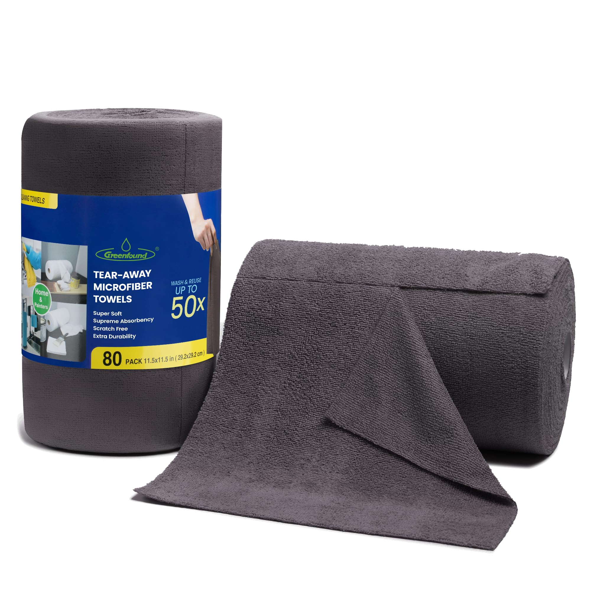HASTHIP® 50-Count Microfiber Dish Cloth Wipe 9.8 inches Square Dish Cloth Wipe Roll Precut Reuseable Polyester Kitchen Clean Wipes Non-Scratch Clean Towel for Bowl, Pots, Countertop