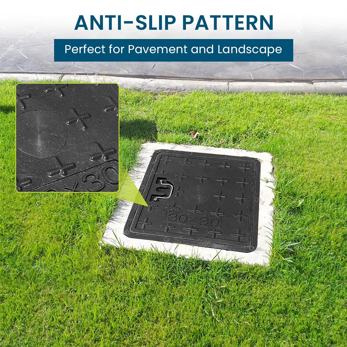 HASTHIP® Square Manhole Cover - Lightweight Resin Manhole Cover with Folding Metal Handle, 11.8''x11.8''x1.37'' Square Inspection Chamber Cover for Urban Utility Access