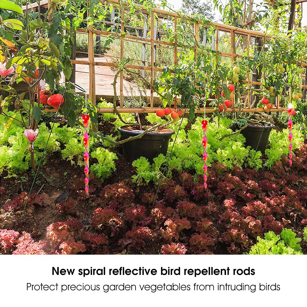30cm Bird Repellent for Balcony with Reflective Spiral Design and Red Plastic Rods | 10Pcs Set