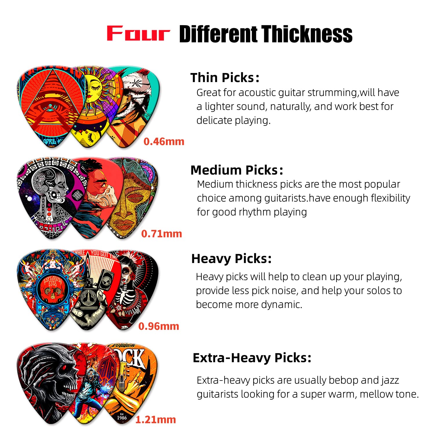 ZIBUYU Guitar Picks 36PCS for Bass Electric and Acoustic with 3 Thickness PVC Design | One Piece Anime Theme