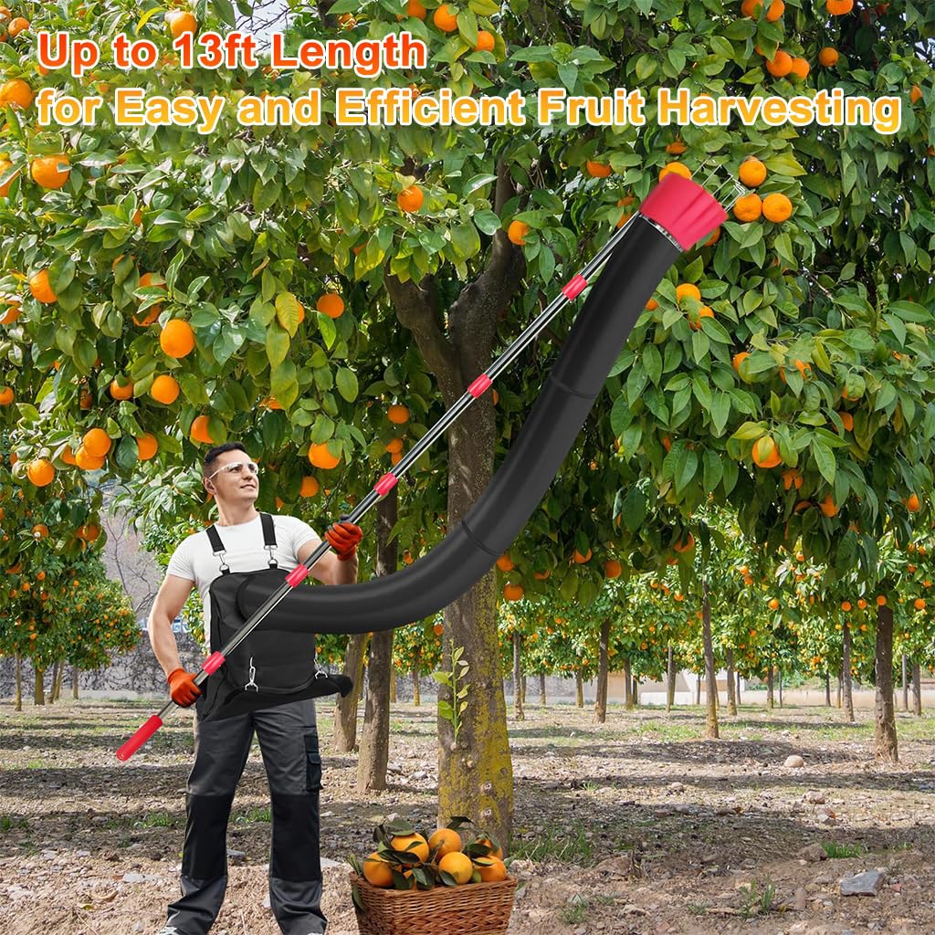 HASTHIP Fruit Picker Pole for Tree Harvesting with 13 ft Telescoping Design and Wearable Basket