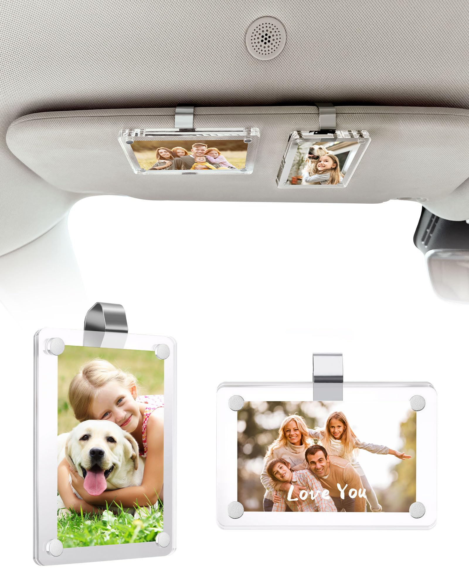 STHIRA® Acrylic Photo Holder for Car Sun Visor, 6x9cm Clear Magnetic Acrylic Family Photo Frame with Metal Clip, Insert-on Photo Display, Pack of 2