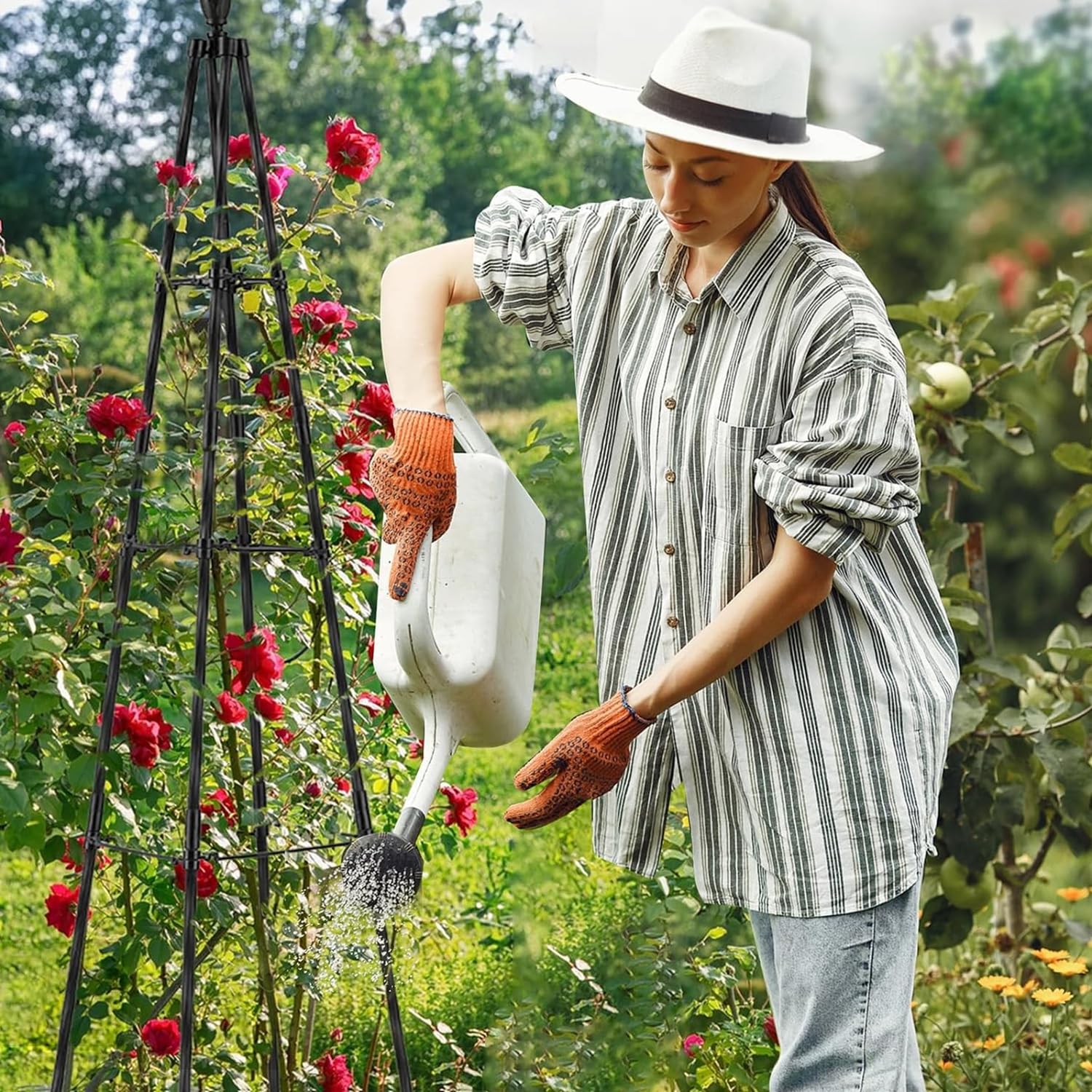 HASTHIP Trellis for Climbing Plants 120 cm with Triangular Windproof Design and Wrought Iron Frame