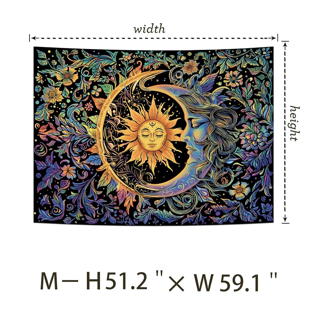 ZIBUYU® Sun and Moon Tapestry Psychedelic