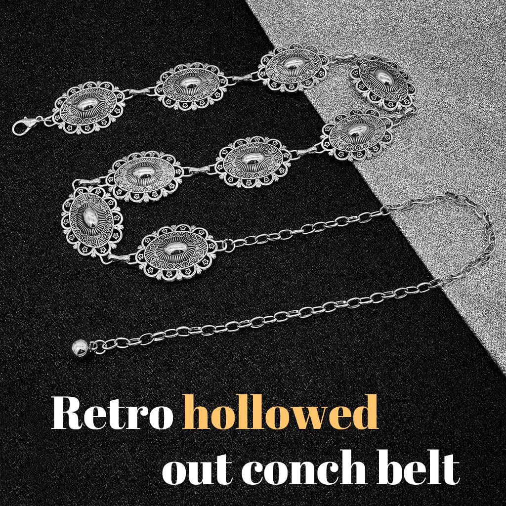 PALAY Waist Belt for Women featuring Silver Metal Concho Chain | Adjustable Boho Style