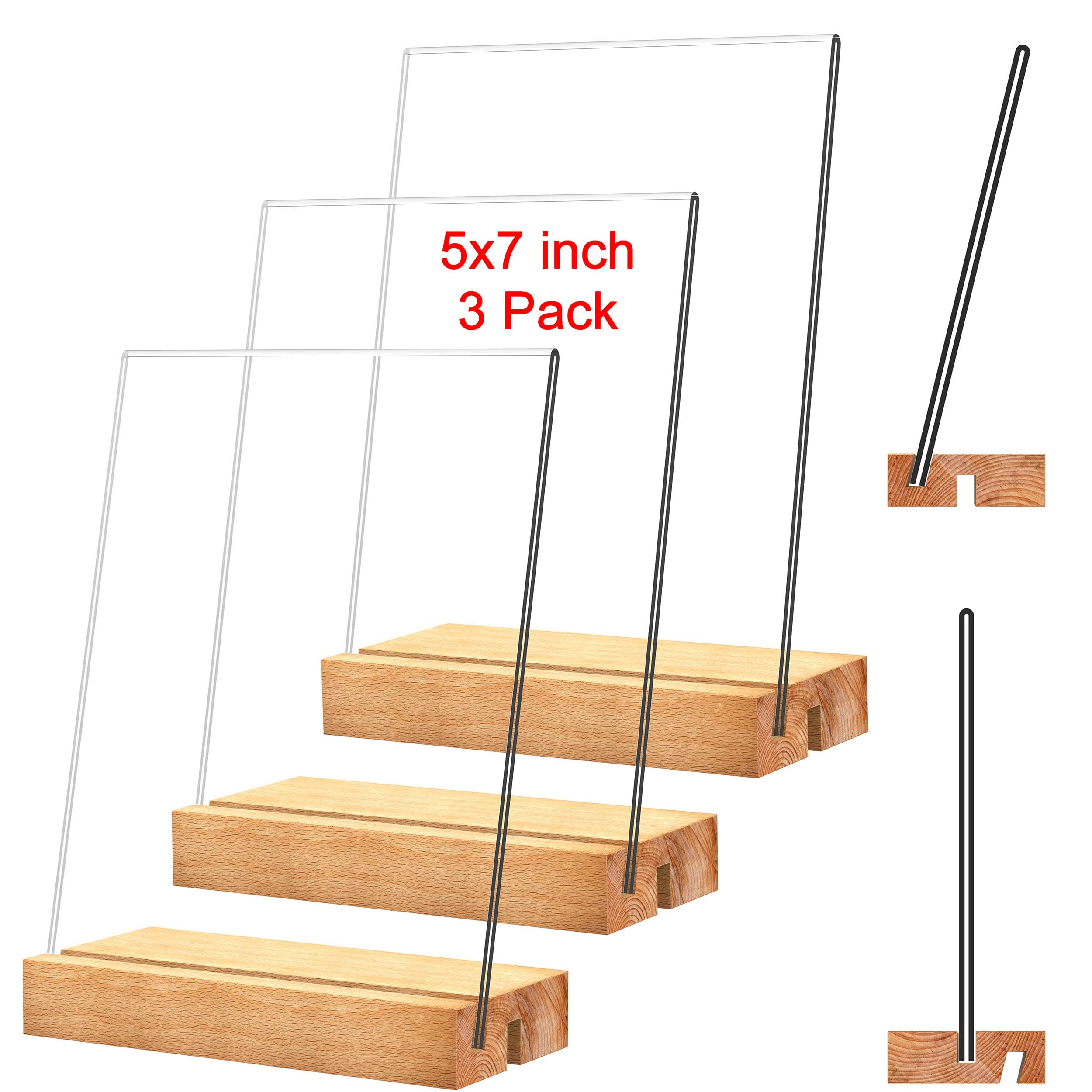 Climberty® A5 Acrylic Sign Holder with Wood Base Wood Sign Holder Vertical or Slant Back Display for Store Office