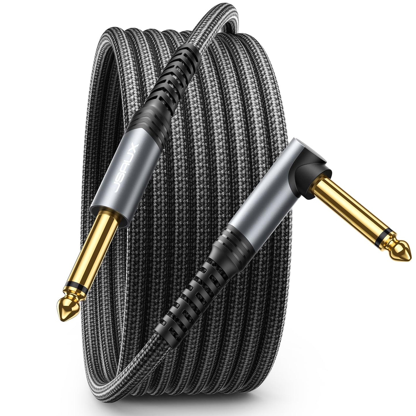 JSAUX® 9.8ft 6.35mm to 6.35mm Audio Cable, 3M Right Angle Connection Durable Nylon Braided Cable, Pure Sound, Compatible With Amps, Electric Bass & Guitars, Speakers, Keyboards, Mixers, Grey