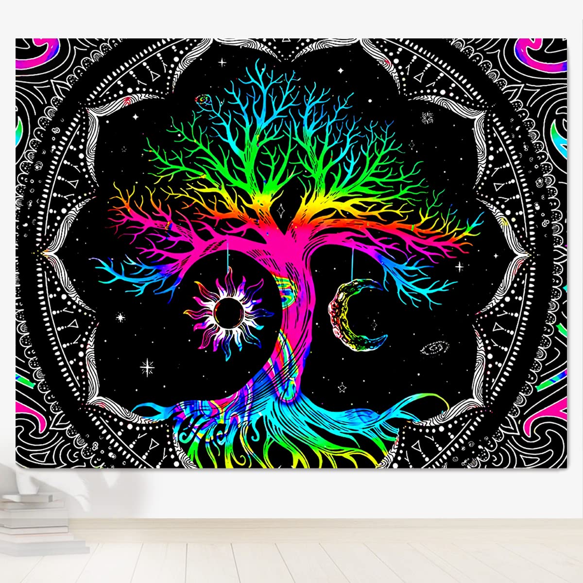 HASTHIP® Tree Of Life Tapestry, Colorful Tapestry, Psychedelic Sun And Moon Tapestry Wall Hanging For Bedroom Room Decor (5060 Inches), Multi-Colour