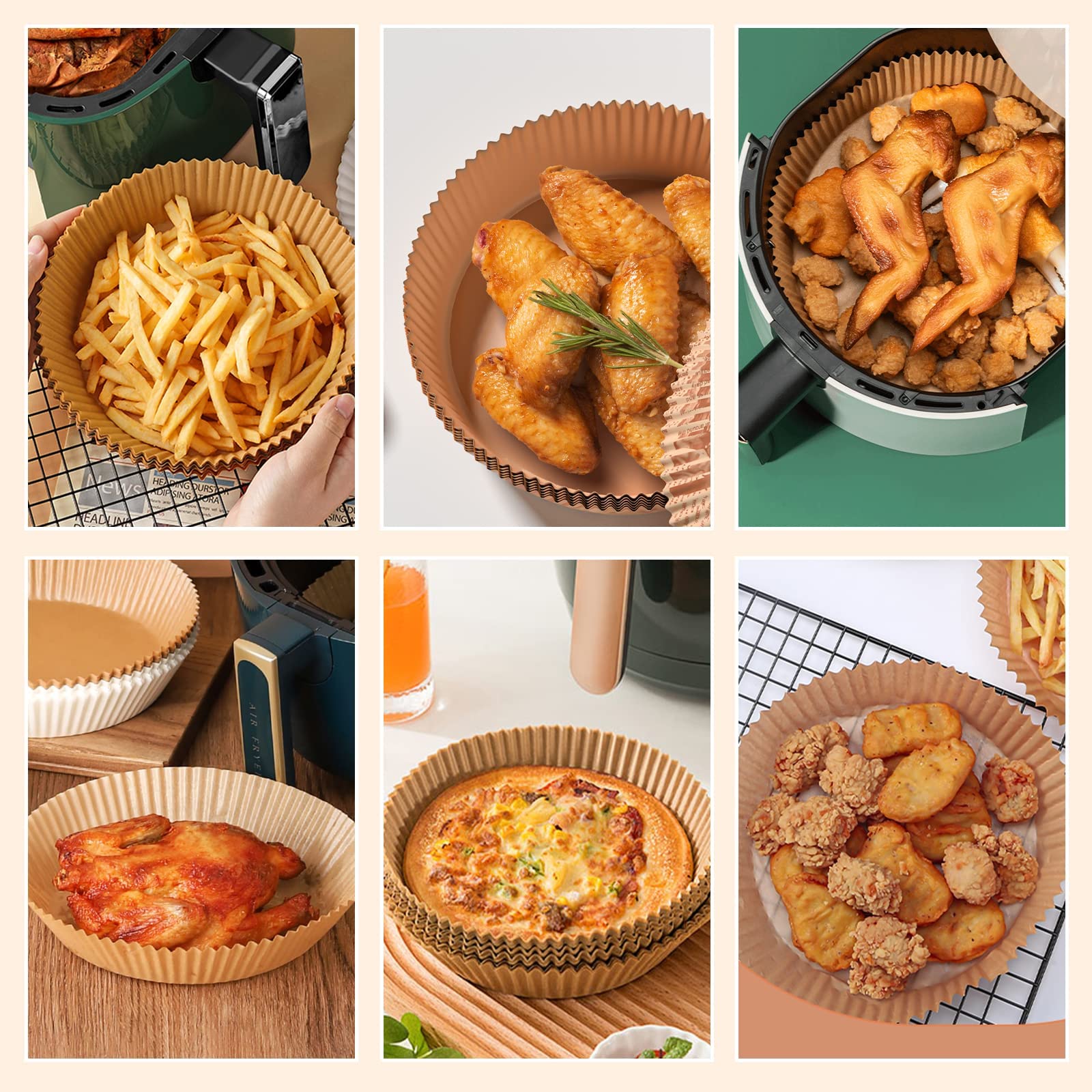 HASTHIP Air Fryer Disposable Paper Liner 50 Pcs for Baking and Roasting | Non Stick White 6.3 in