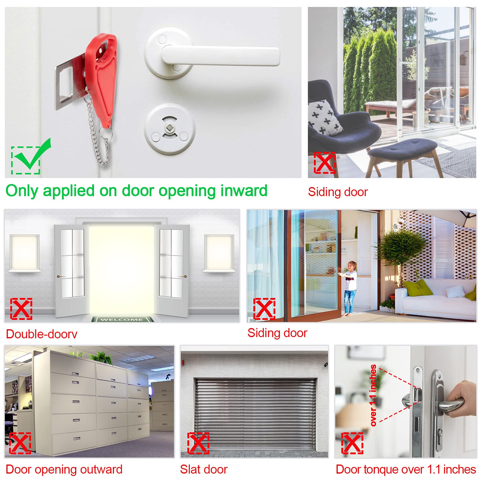 HASTHIP 2PCS Portable Door Lock, Travel Door Lock Door Chain Lock, Prevent Unauthorized Entry, Additional Security and Privacy for Traveling Hotel Home Apartment Dorm