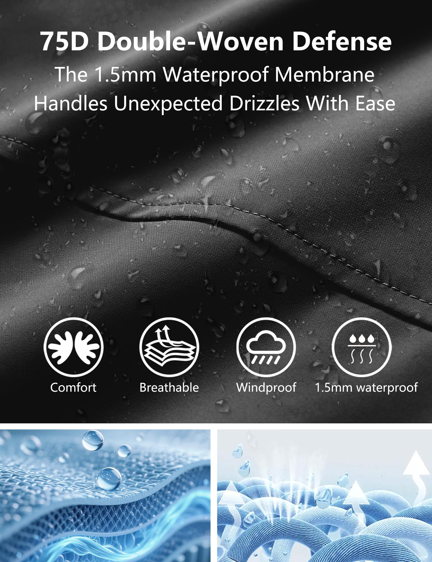 Venzina Men's Waterproof Windbreaker for Hiking and Cycling featuring 75D Fabric & Hood | Black Jacket