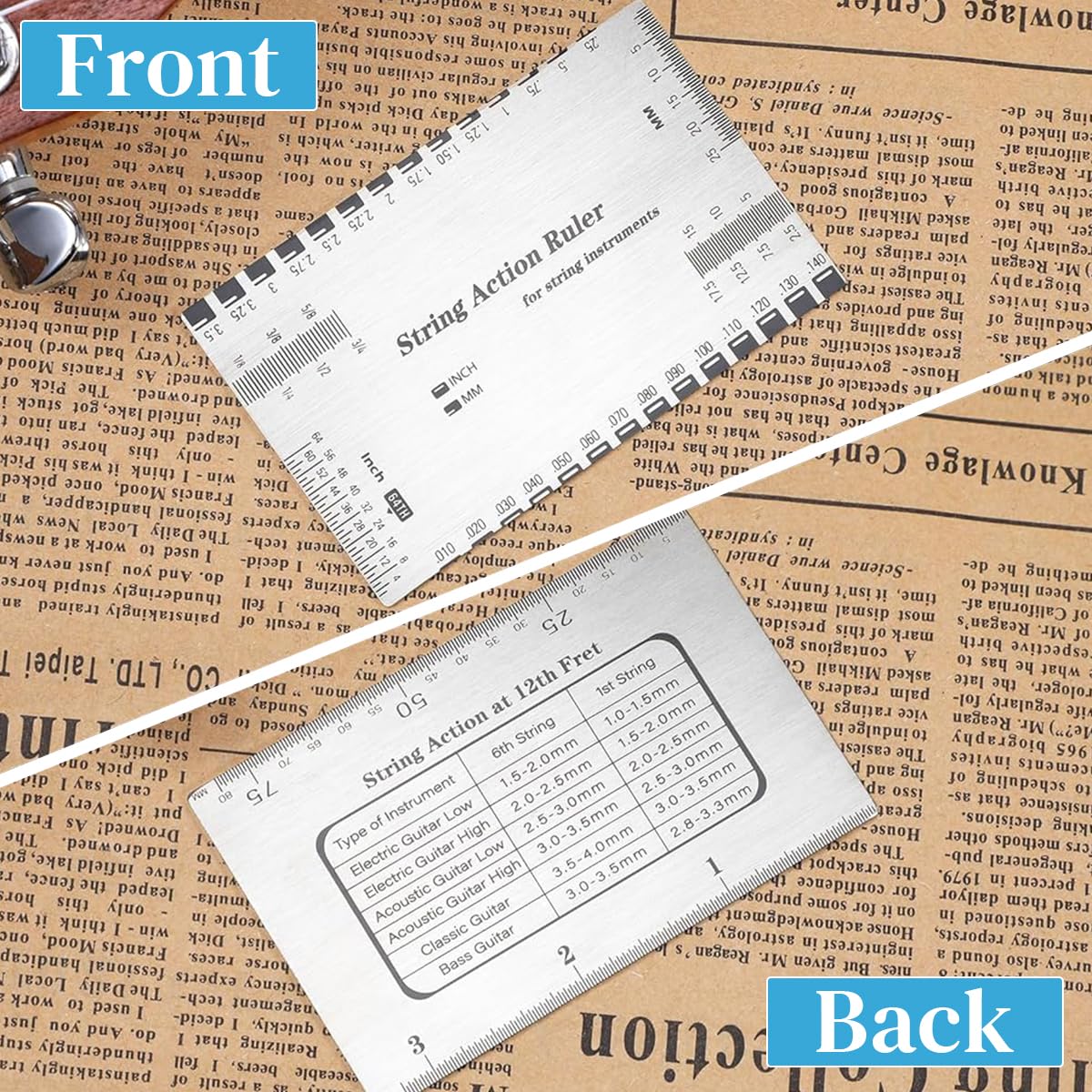 HASTHIP String Action Ruler for Guitar Setup with Etched Precision Scale | 2PCS Stainless Steel Gauge