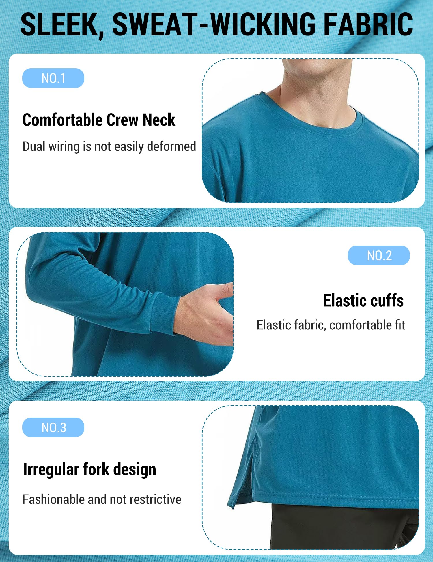 SANNIDHI Men's Crew Neck T Shirt for Running and Daily Wear with Moisture Wicking Fabric | Peacock Blue Long Sleeve Pullover