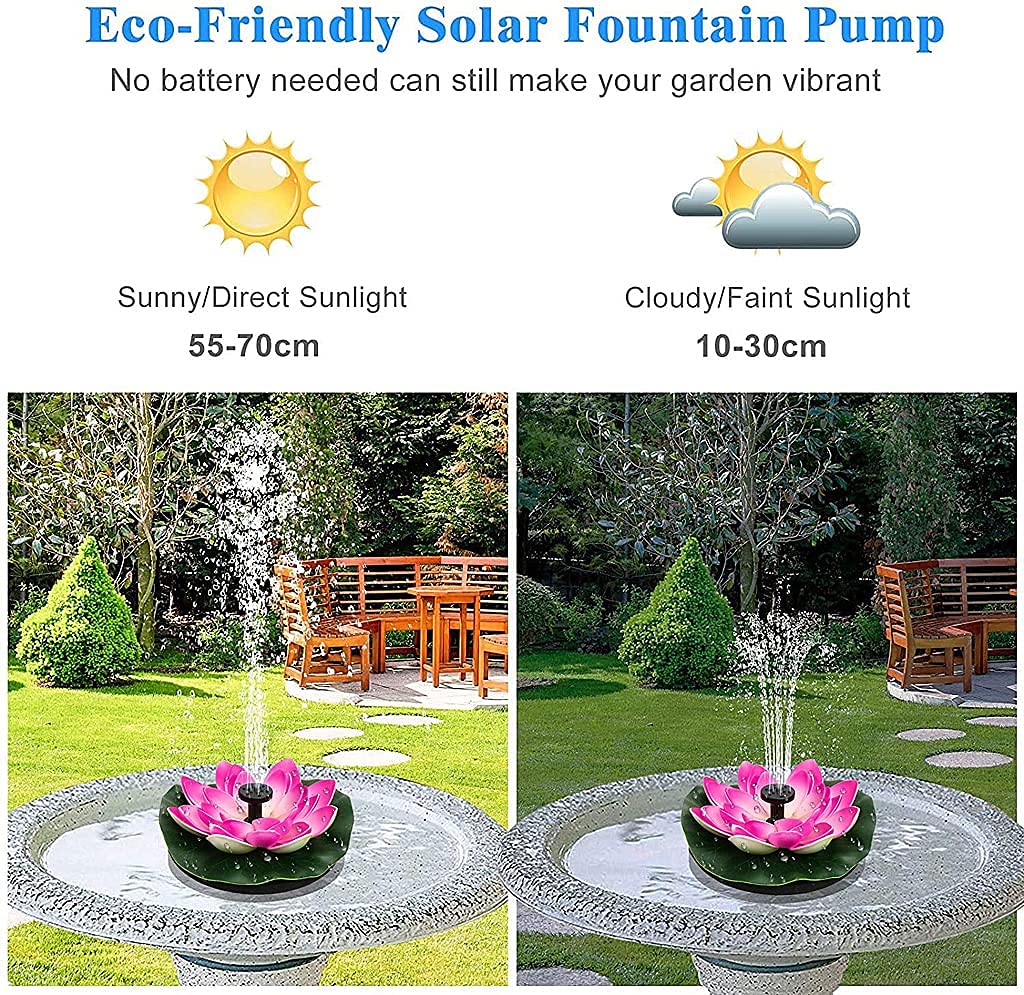 Verilux Lotus Fountain Solar Water Pump Fountain Pump for Pool Pond Garden and Patio Plants Round 7V 2.5W, Pink