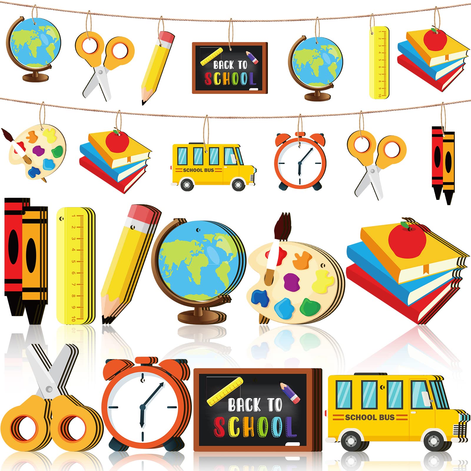 HASTHIP® Back to School Wooden Ornament Back to School Party Hanging Decor Teacher Appreciation Decor Cutouts First Day of School Wooden Ornament for Party Supplies (Classic, 30 Pcs)