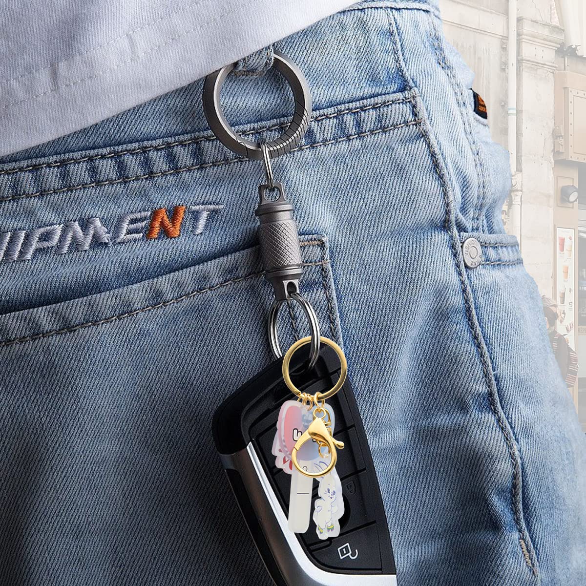 HASTHIP NewJeans Keychain with Acrylic Bunny Icon and NJ Light Stick | Golden Gift for Fans