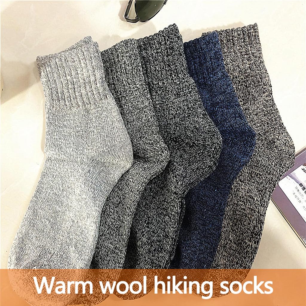 Zibuyu Mens Merino Wool Thermal Hiking Socks 5 Pairs with Cushion for Winter Use