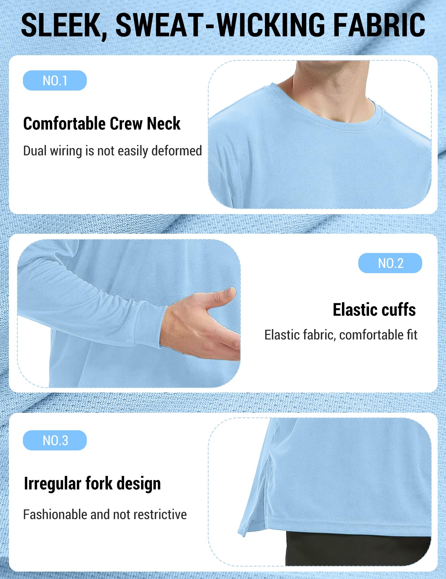SANNIDHI Men's Crew Neck T Shirt for Running and Daily Wear with Moisture Wicking Fabric | Sky Blue Long Sleeve Pullover
